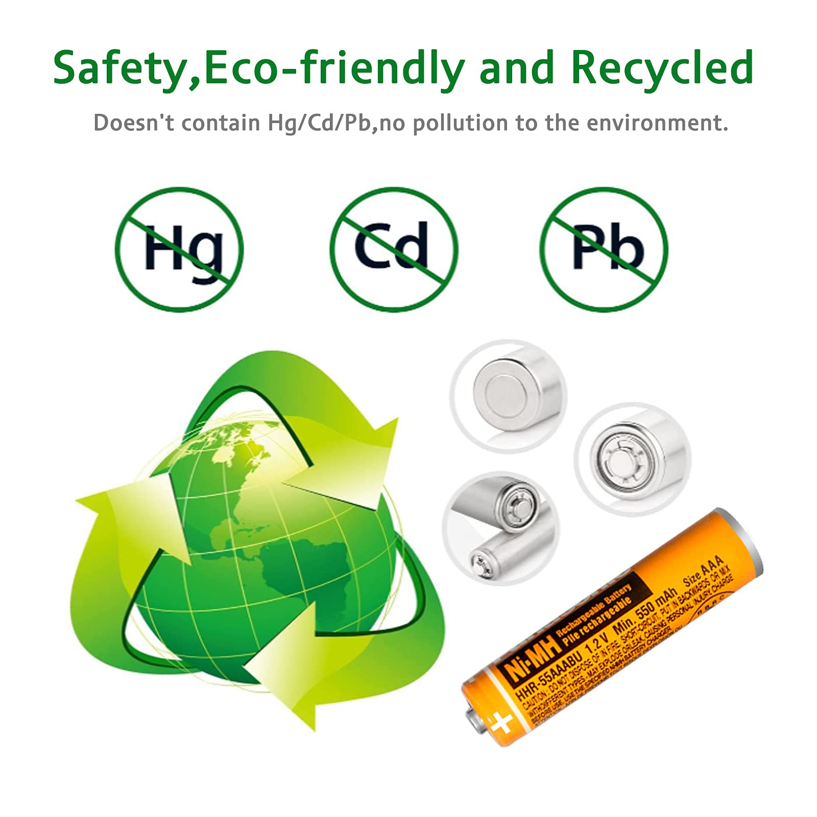 Eocik 4 Pack Ni Mh Aaa Rechargeable Battery 1.2V 550Mah Hhr 55Aaabu Batteries For Panasonic Cordless Phones