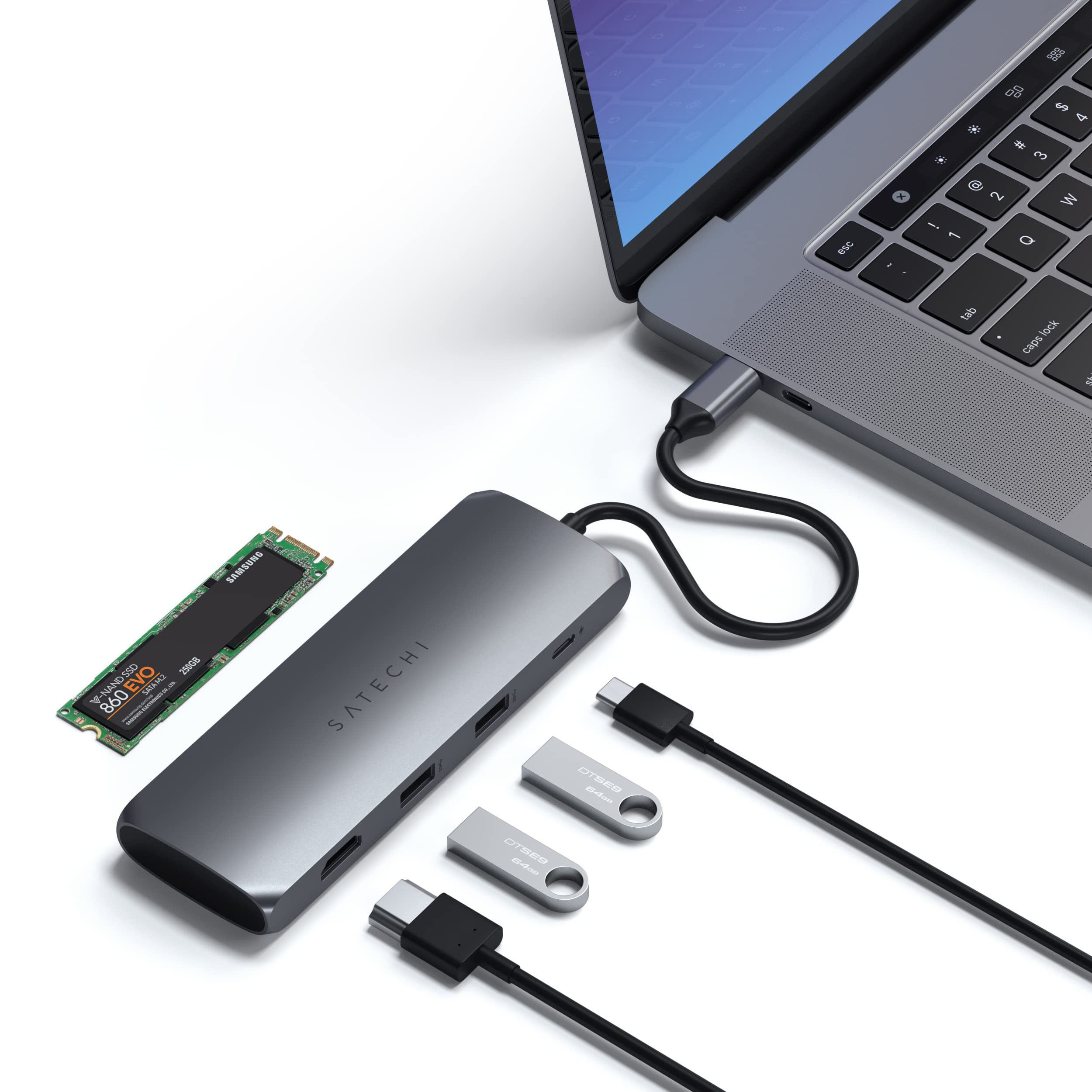 Satechi Usb C Hybrid Multiport Adapter   Fits M.2 Sata Ssd, 4K Hdmi 60Hz, Usb C Pd, Usb A 3.1 Data Ports   For M2/ M1 Macbook Pro/Air, M2/ M1 Ipad Pro/Air, M2 Mac Mini, Imac M1 (Space Gray)