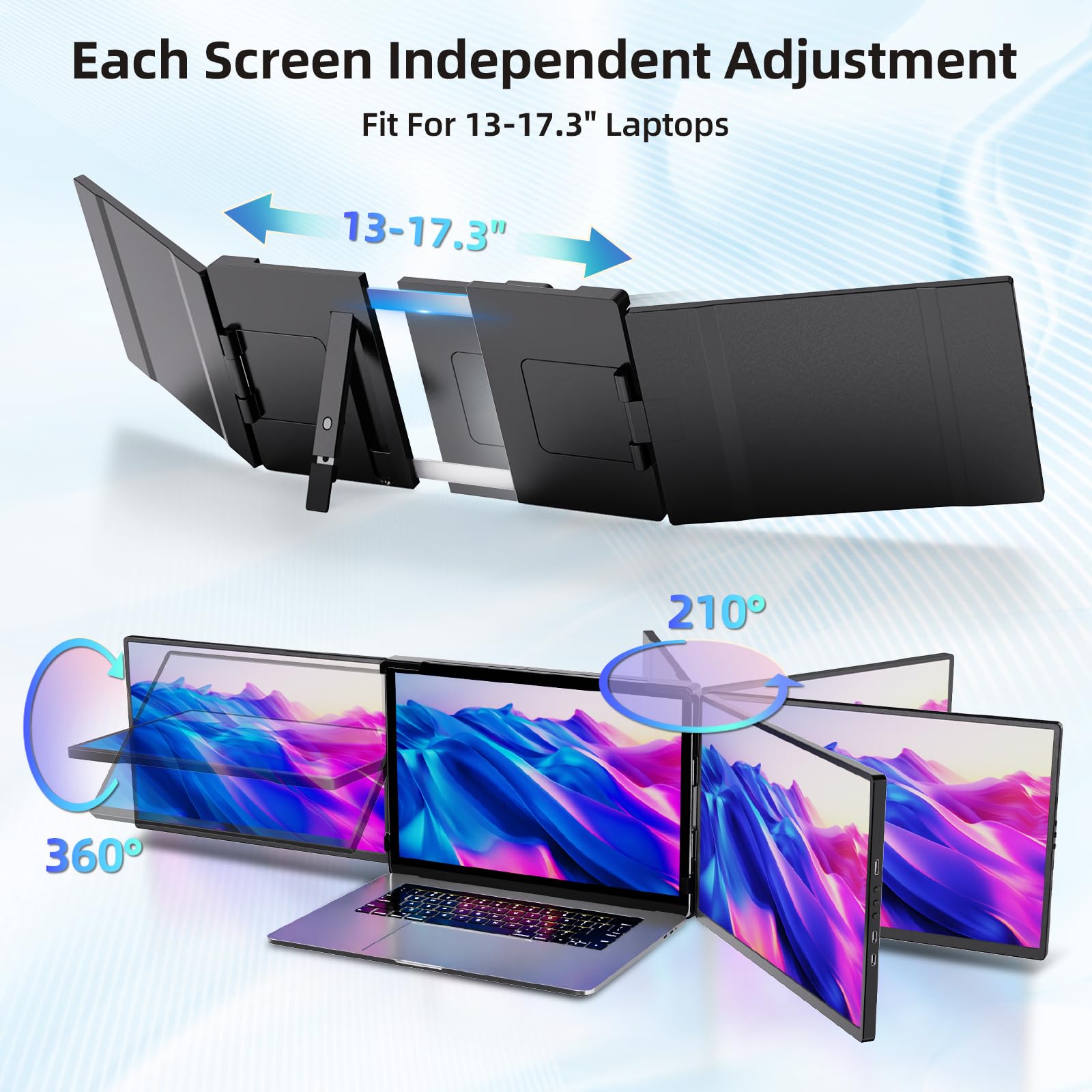 Pitycbo Laptop Screen Extender Monitor Portable   2.5K Triple Laptop Screen Extender, Plug And Play Multiple Screens Extended Fi