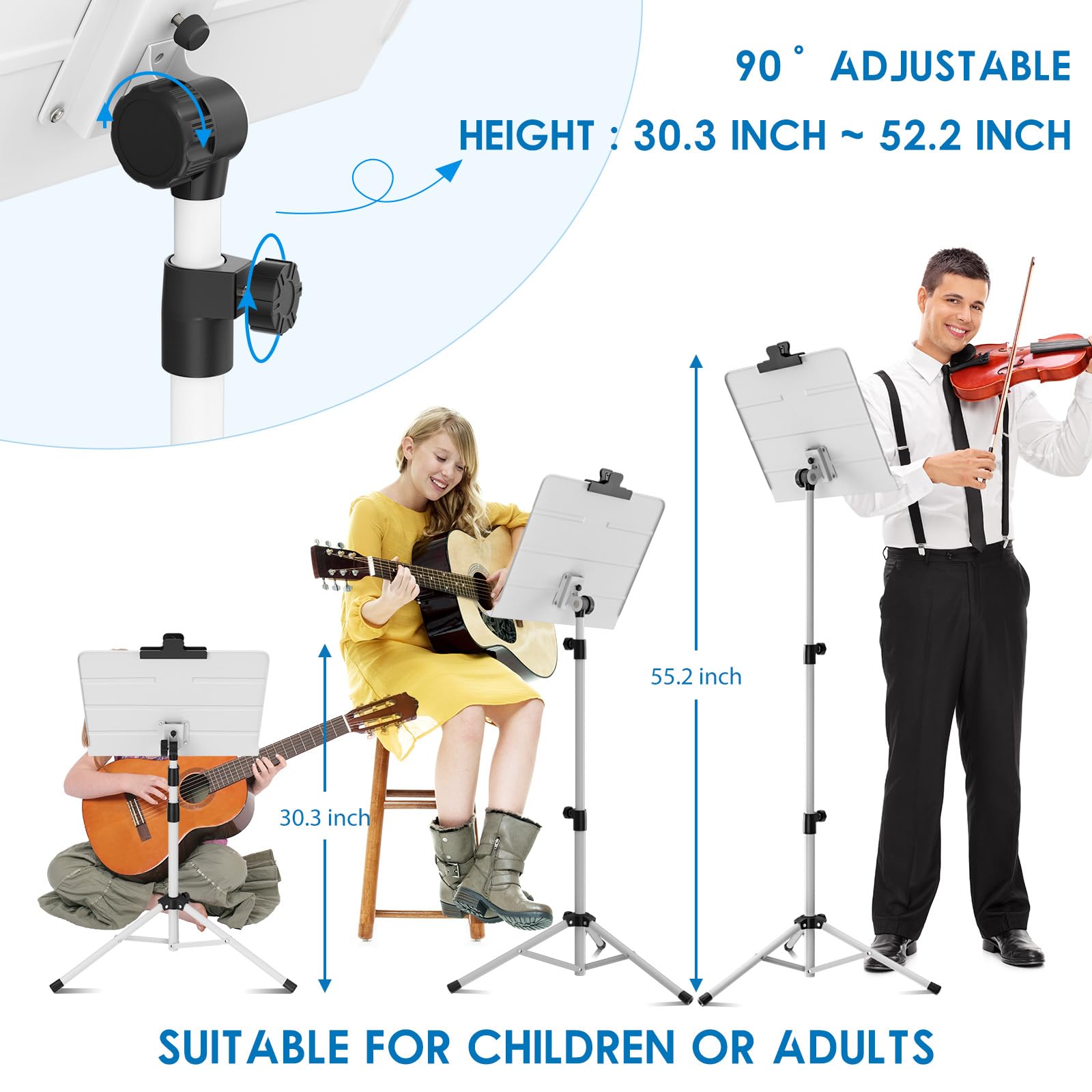 K Kasonic   Dual Use Folding Sheet Music Stand & Desktop Book Stand With Portable Carrying Bag, Sheet Music Folder & Clip Holder