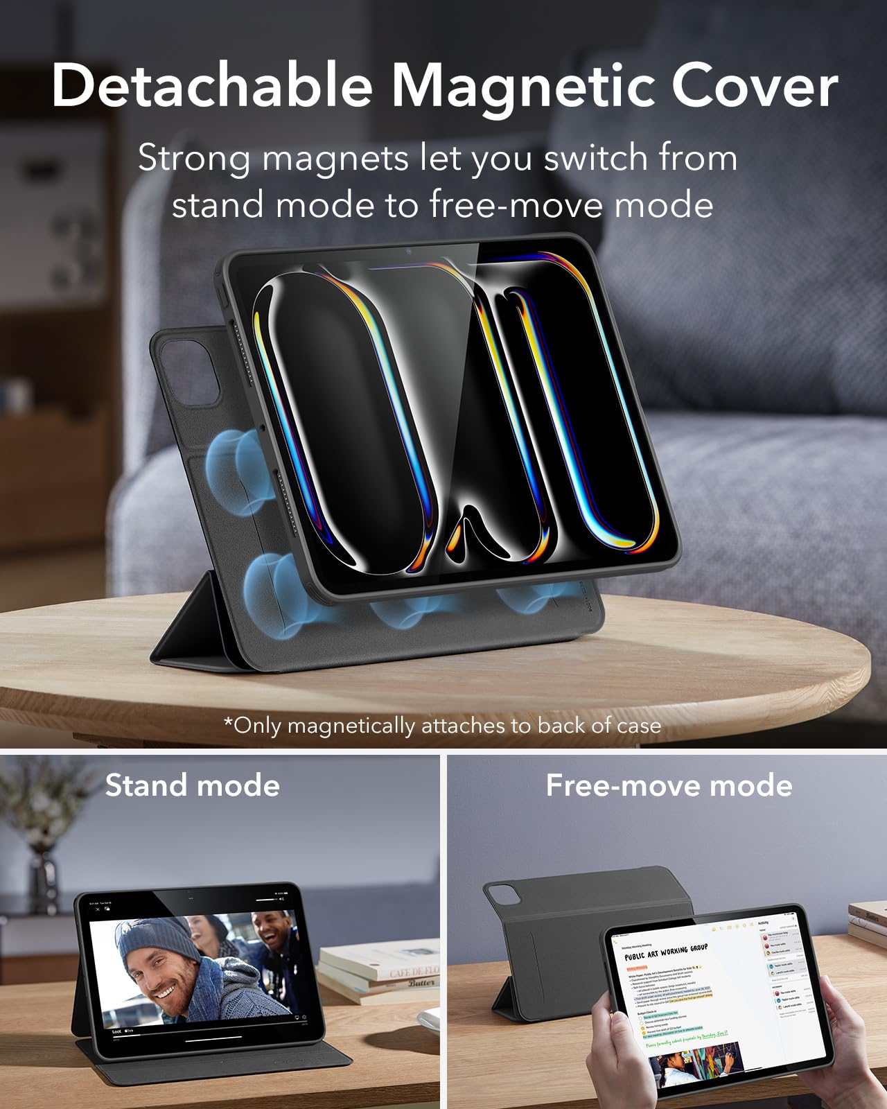 Esr For Ipad Pro 11 Inch Case 2024 5Th Gen (M4), Ipad Pro 11 Case With Pencil Holder, Removable Magnetic Cover, Vertical Stand, Fully Supports Pencil Pro And Pencil(Usb C), Rebound 360 Series, Black