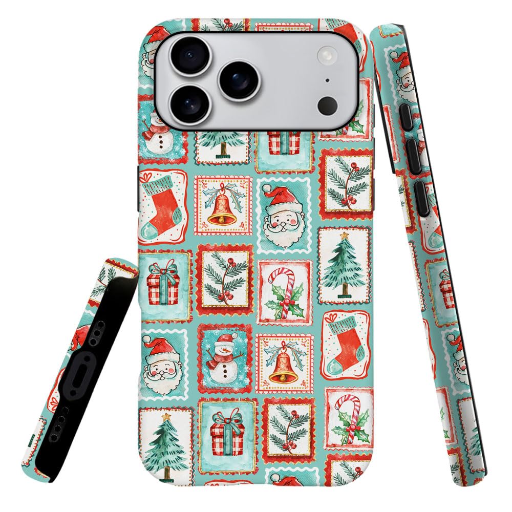 Case Compatible with iPhone 17 Pro Max,Hybrid 2-Layer Hard Shell,Shockproof Soft for Girl Women,Christmas Santa Claus Tree Stamp