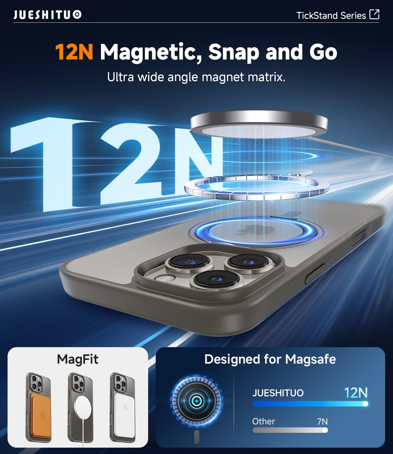 Jueshituo 3 In 1 For Iphone 16 Pro Max Case, 360 Rotatable Magnetic Ring Stand With [Rotary Damping Sound] [1X Screen Protector+