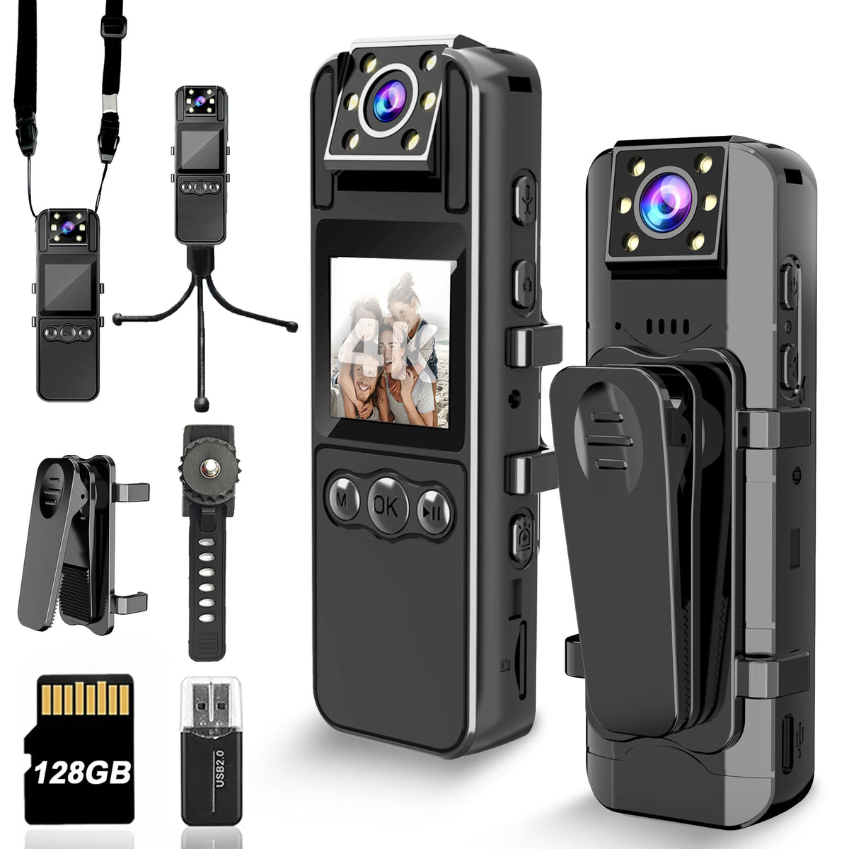 Body Camera With Audio And Video Recording, Unltra 4K Body Cam With 180 Rotating Lens, 6Hr Battery, Ir Cut Auto Night Vision, 12