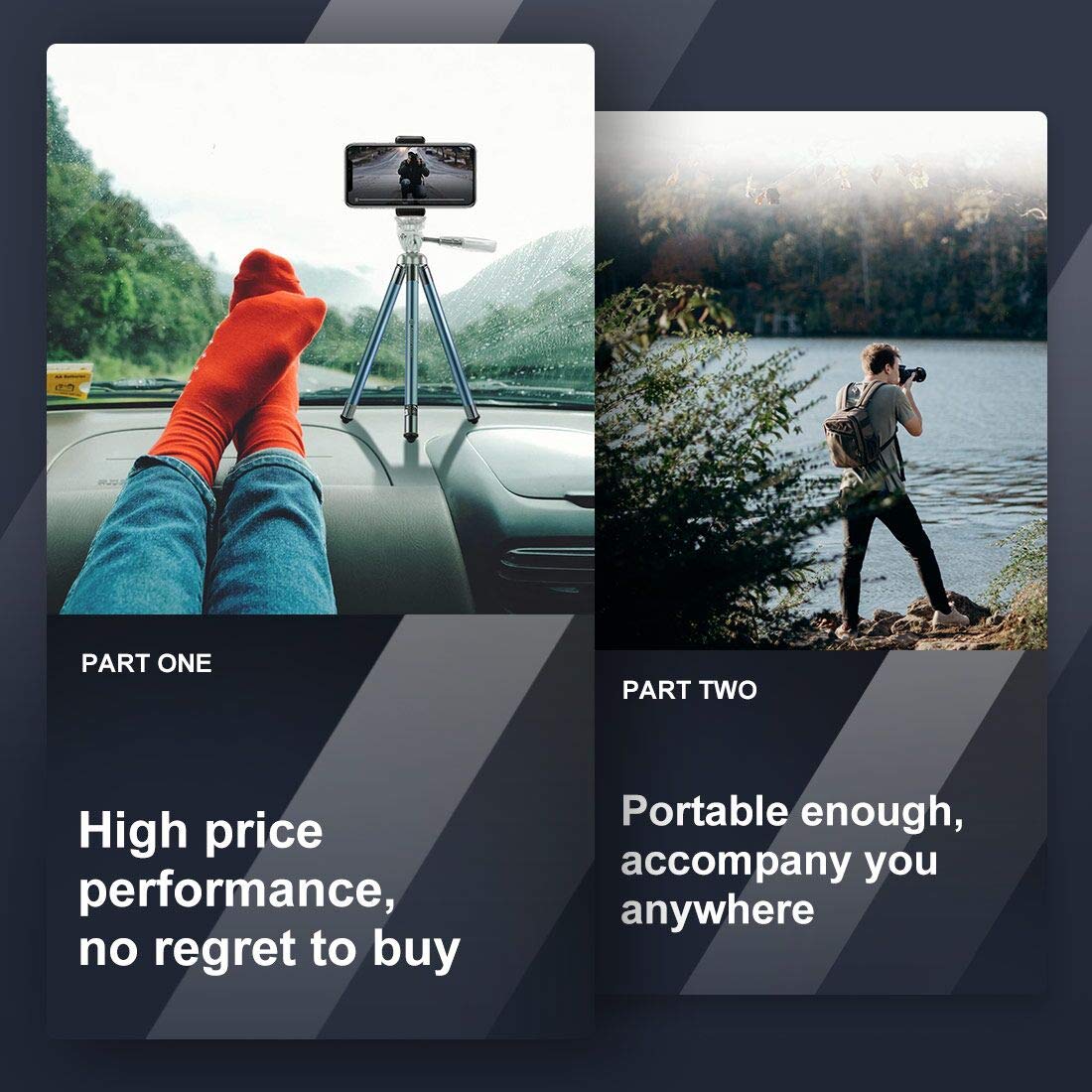 Fotopro Phone Tripod 40 Inch Lightweight Travel Tripod For Camera And Phones, With Portable Phone Mount, Camera Tripod Stand For