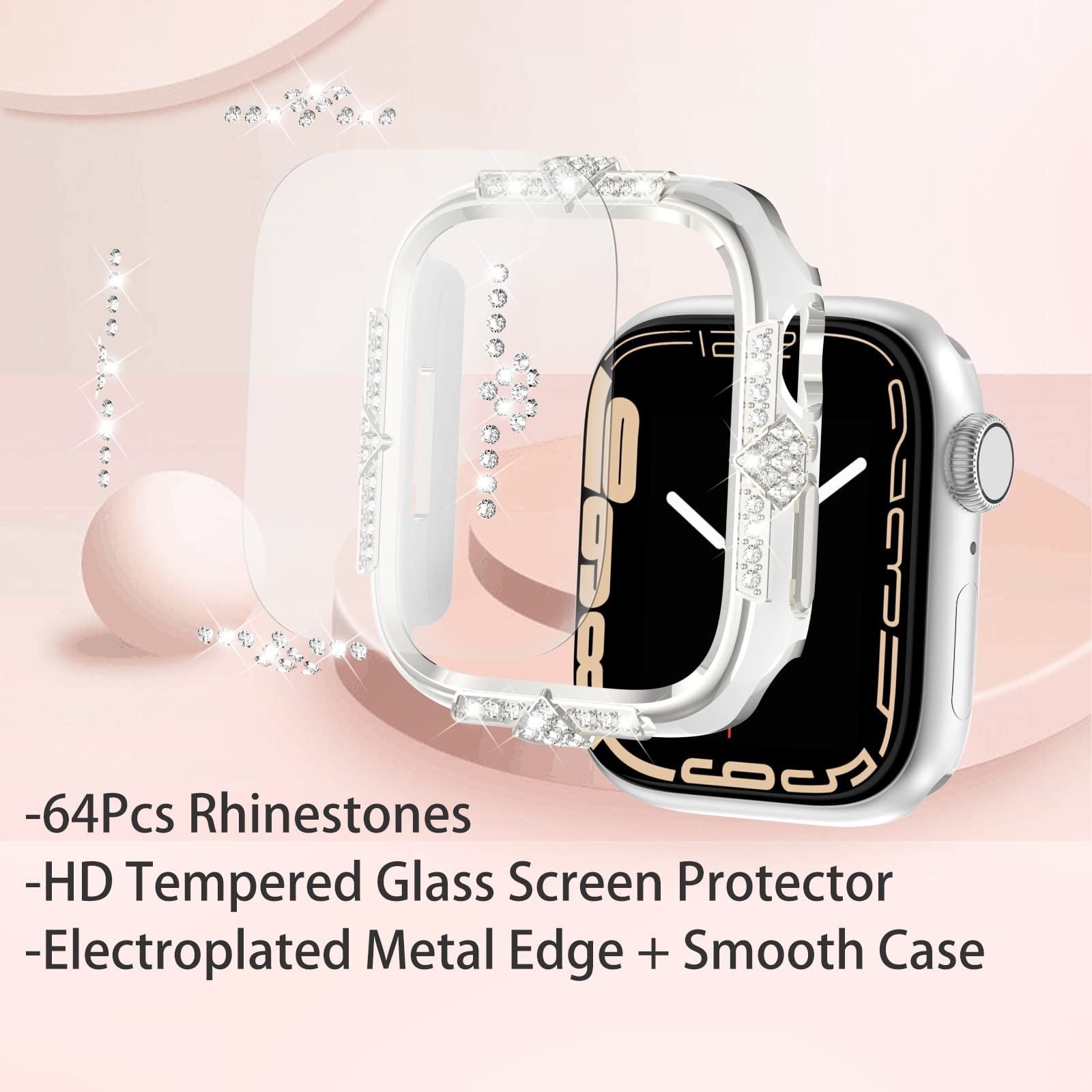 Falandi 45Mm Compatible With Apple Watch Case Se/Series 8/7/6/5/4 Rhinestones With Built In Glass Screen Protector 40/ 44/ 41/ 4
