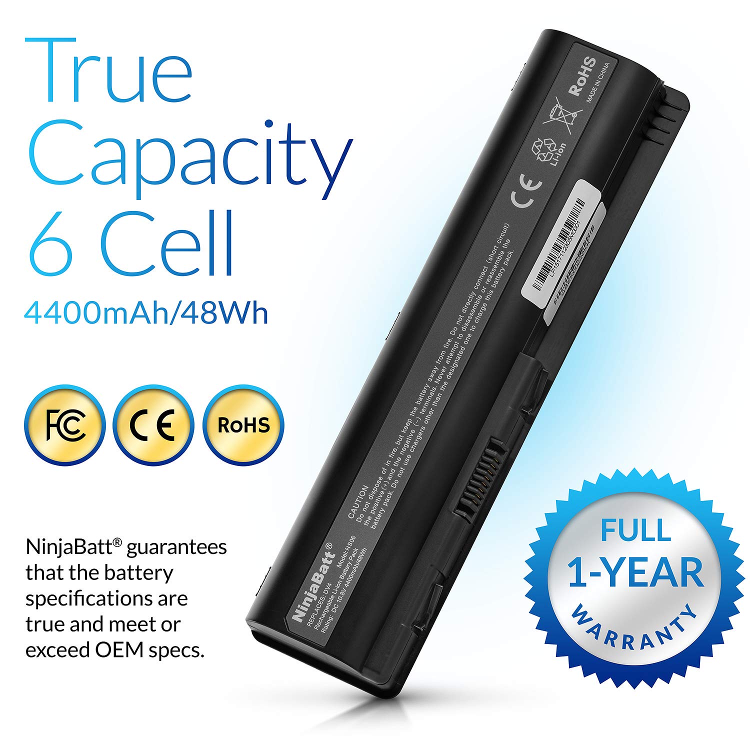 Ninjabatt Battery For Hp 484170 001 Dv4 G71 Cq60 G60 Dv5 484172 001 Hstnn Lb72 Dv6 1030Us Dv5 1235Dx 511884 001 G60 235Dx 482186 003 485041 002 G60 535Dx Dv4 1000 Hstnn Cb72 Dv6 [6 Cells/48Wh]
