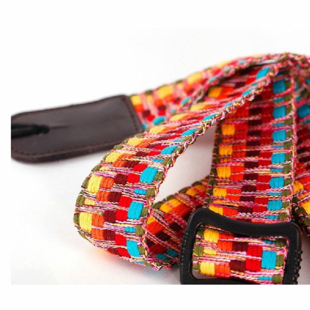 Music First Hawaii Woven Rainbow Adjustable Meshbelt & Genuine Leather Ukulele Strap Shoulder Strap Version 2.0 With A Genuine L