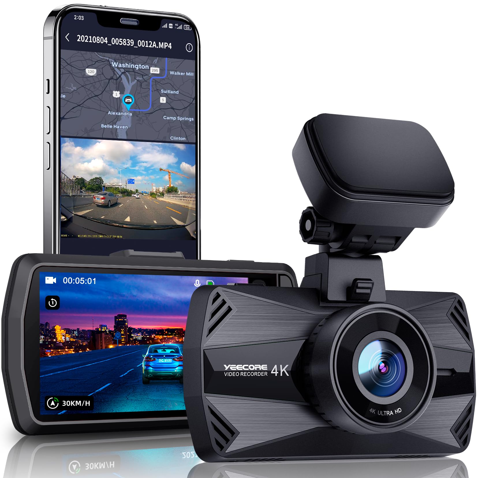 Yeecore D21 Dash Cam, Real 4K Dash Camera Front 5G Wifi Gps, 3'' Lcd Super Night Vision Car Camera, 157Wide Angle Dash Camera Fo