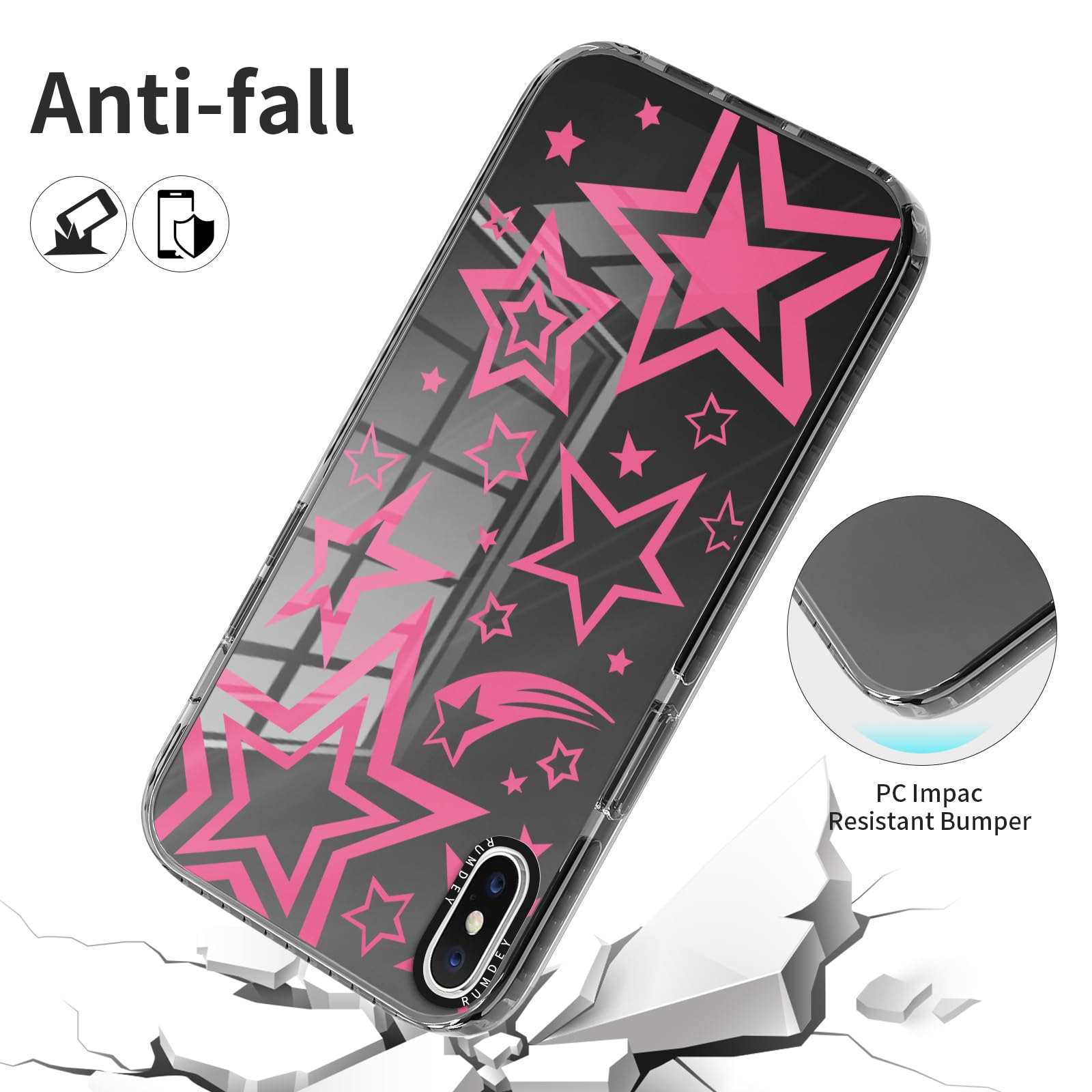 Rumdey 2 Pack Cute Stars Phone Case For Apple Iphone X/Xs 5.8 Inches, Soft Slim Fashion Protective Phone Cover For Women Girly,