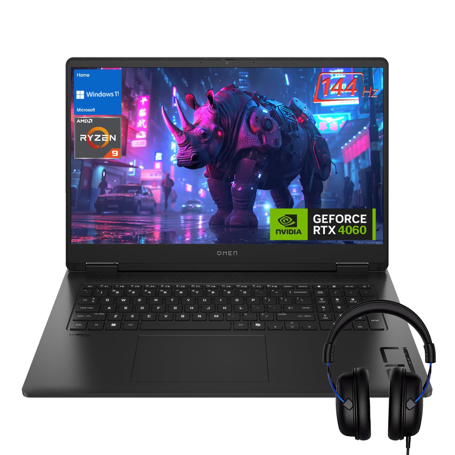 HP OMEN 17.3 144Hz FHD AMD Ryzen 9 8945HS NVIDIA GeForce RTX 4060 AI Gaming Laptop, 64GB DDR5 RAM, 1TB SSD, Low Blue Light, RGB 