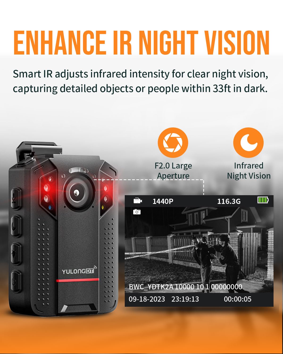 Yulongdt 1440P Body Cam, 128Gb Body Cameras With Audio And Video Recording, Wearable Body Camera For Police, Personal, Infrared