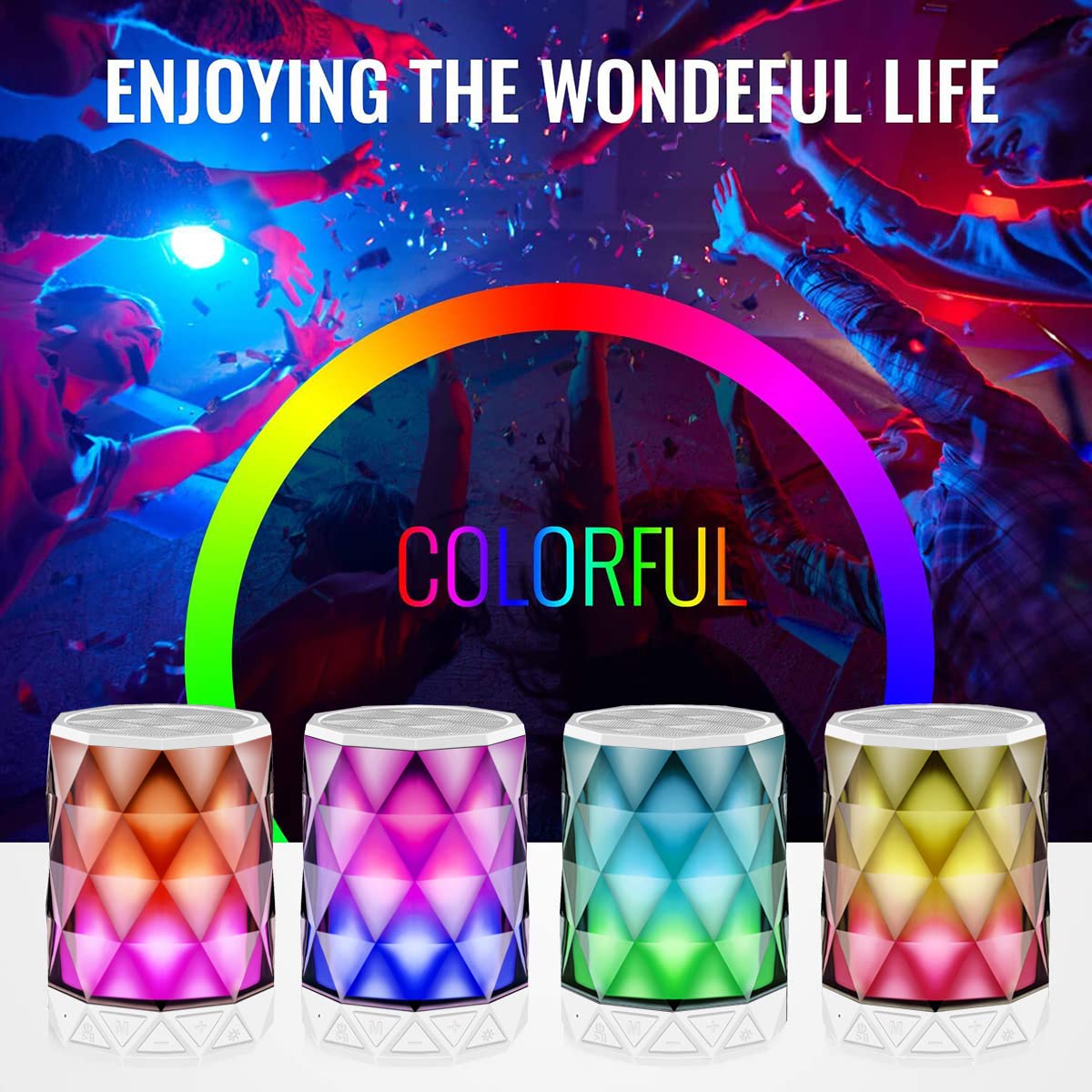 Lfs Led Portable Bluetooth Speakers With Lights, Night Light Waterproof,Speakers Color Change Computer Speaker,Mic Tf Card Tws Support For Iphone Samsung Gaming Christmas (White)
