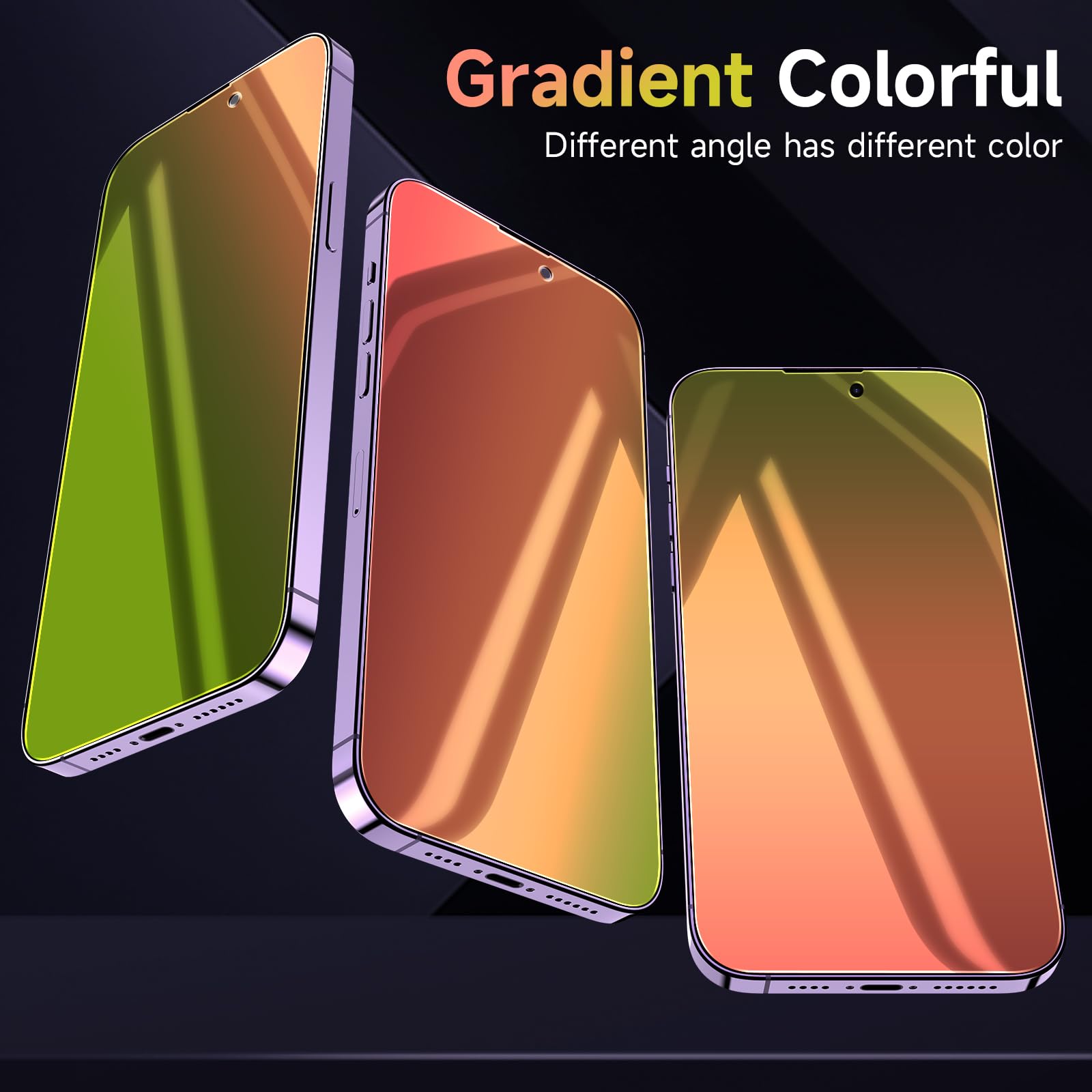 Sorlnern (2 Pack Compatible With Iphone 14 Pro Max Privacy Screen Protector, Mirror 25 Degree Anti Spy Anti Blue Light Red To Gr