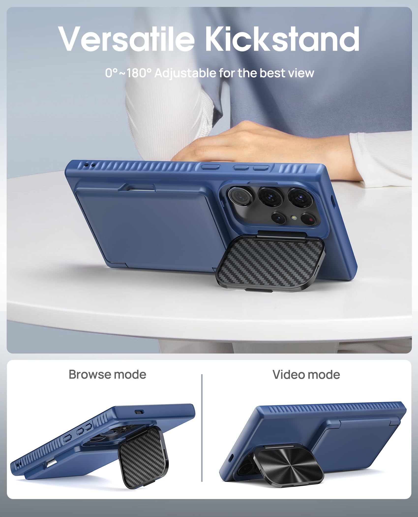 Vihibii For Samsung Galaxy S24 Ultra Wallet Case With Card Holder (4 Cards) & Kickstand & Camera Lens Cover, Military Grade Prot