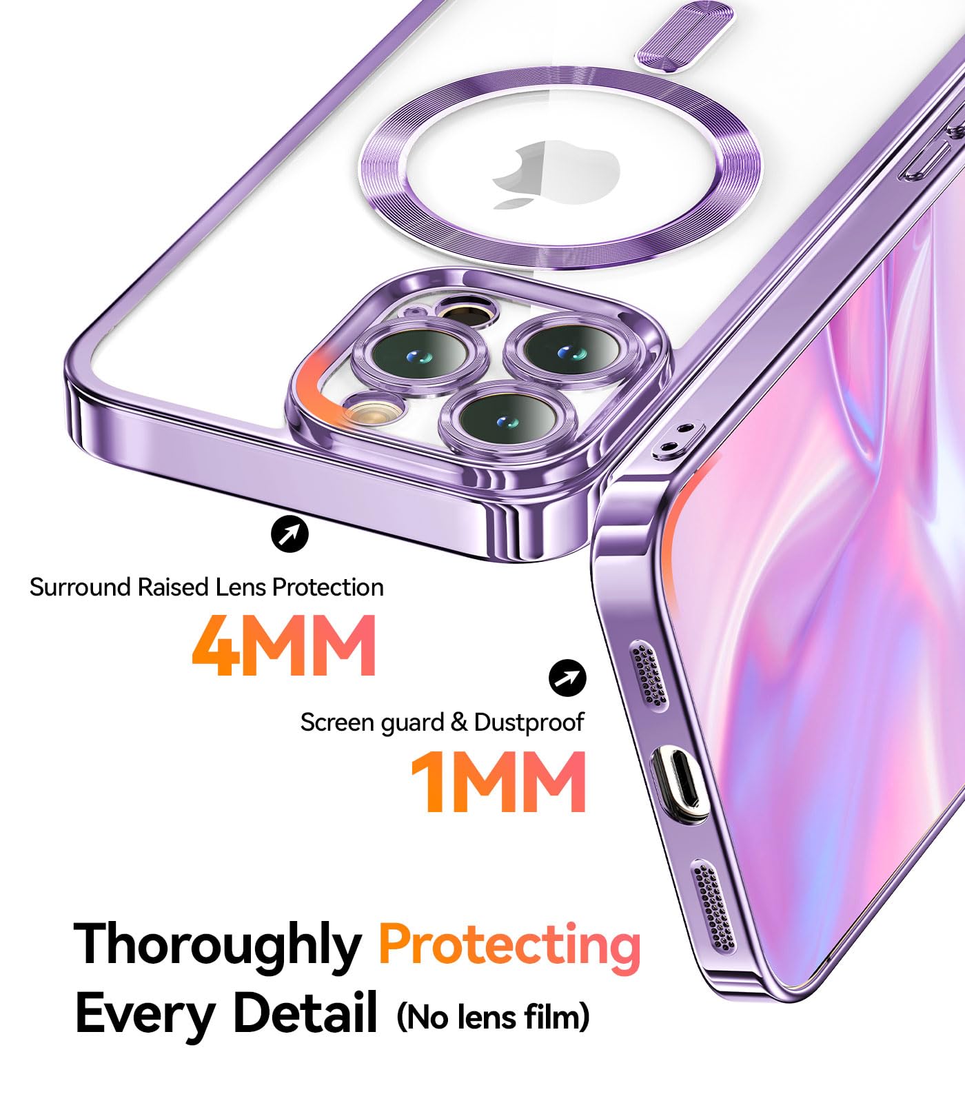 Meifigno Candy Mag Series Case Designed For Iphone 15 Pro Max, [Compatible With Magsafe][Glitter Card & Wrist Strap] Full Camera