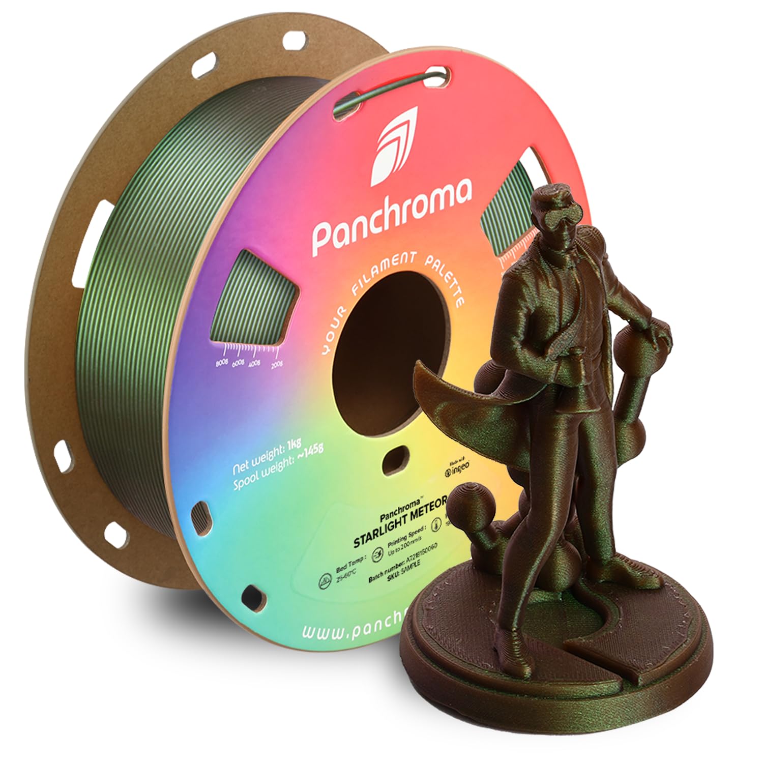 Polymaker Panchroma Green Color Changing PLA, 1.75mm, 1KG, Glitter Starlight Meteor 3D Printer Filament, Hides Layer Lines, Easy