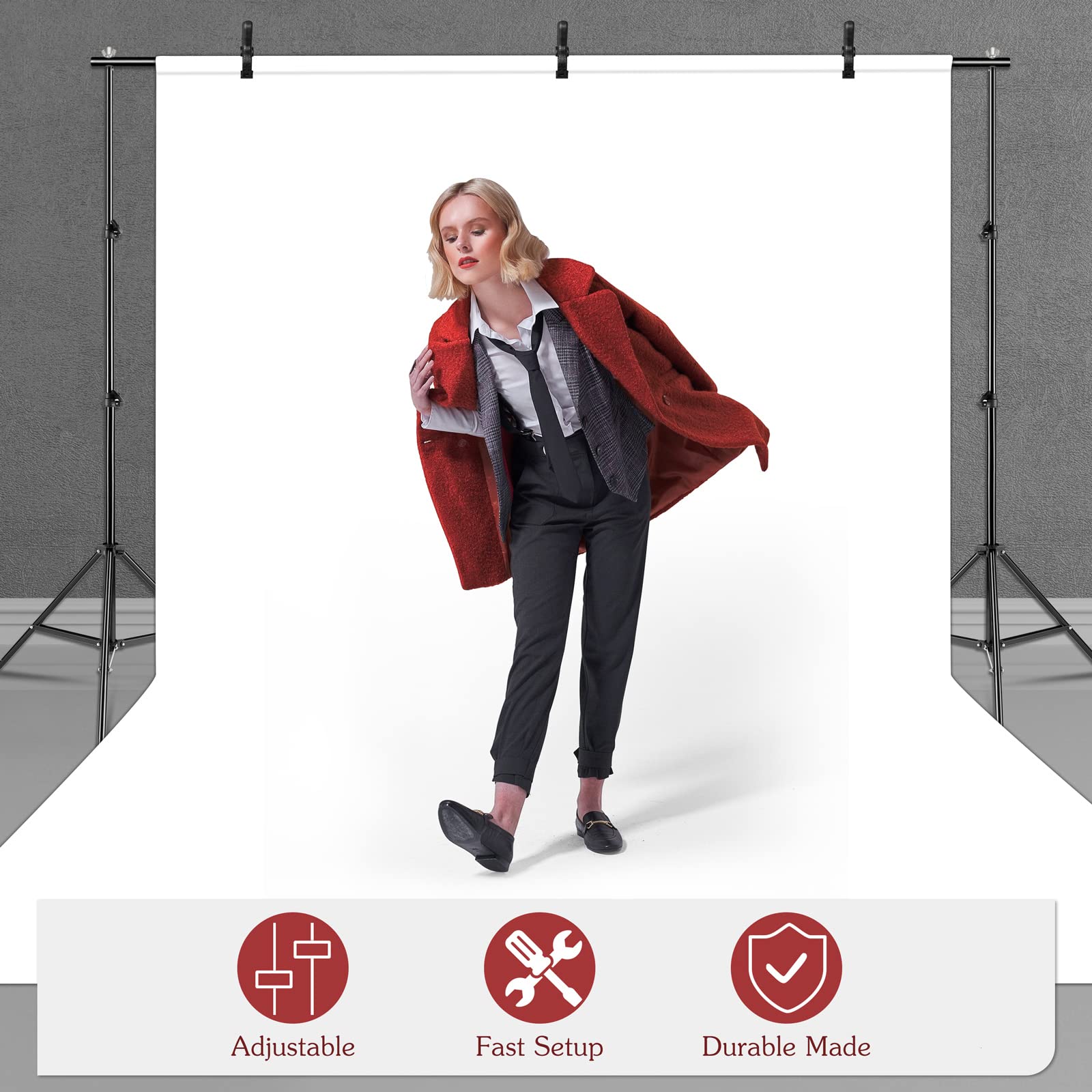 Kshioe Backdrop Support Stand 6.4X10Ft Photo Backdrop Stand Adjustable Photography Studio Background Support System Kit With Car