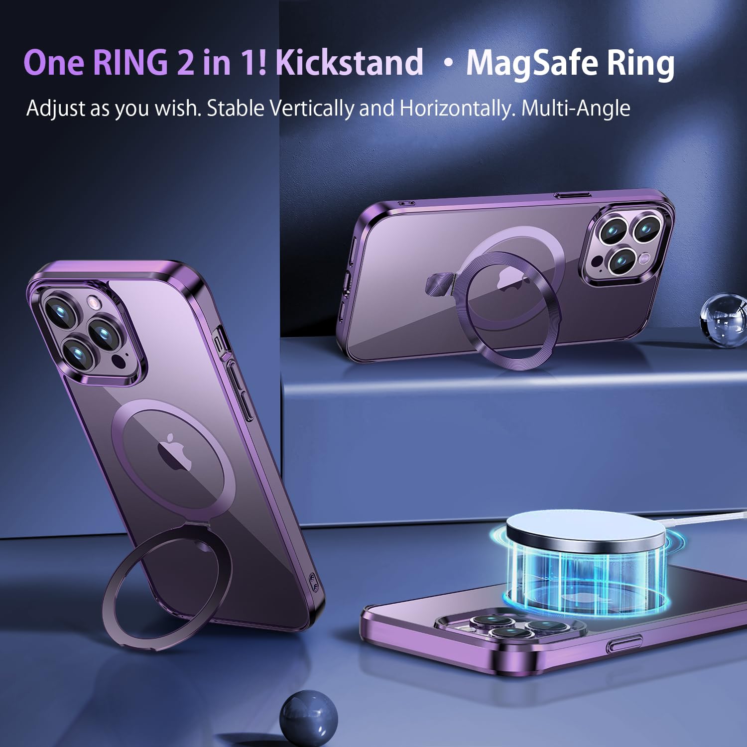 Tlikemiss [Cd Ring Compatible With Magsafe Invisible Stand] Magnetic For Iphone 14 Pro Case, [Electroplated Bumper Non Yellowing