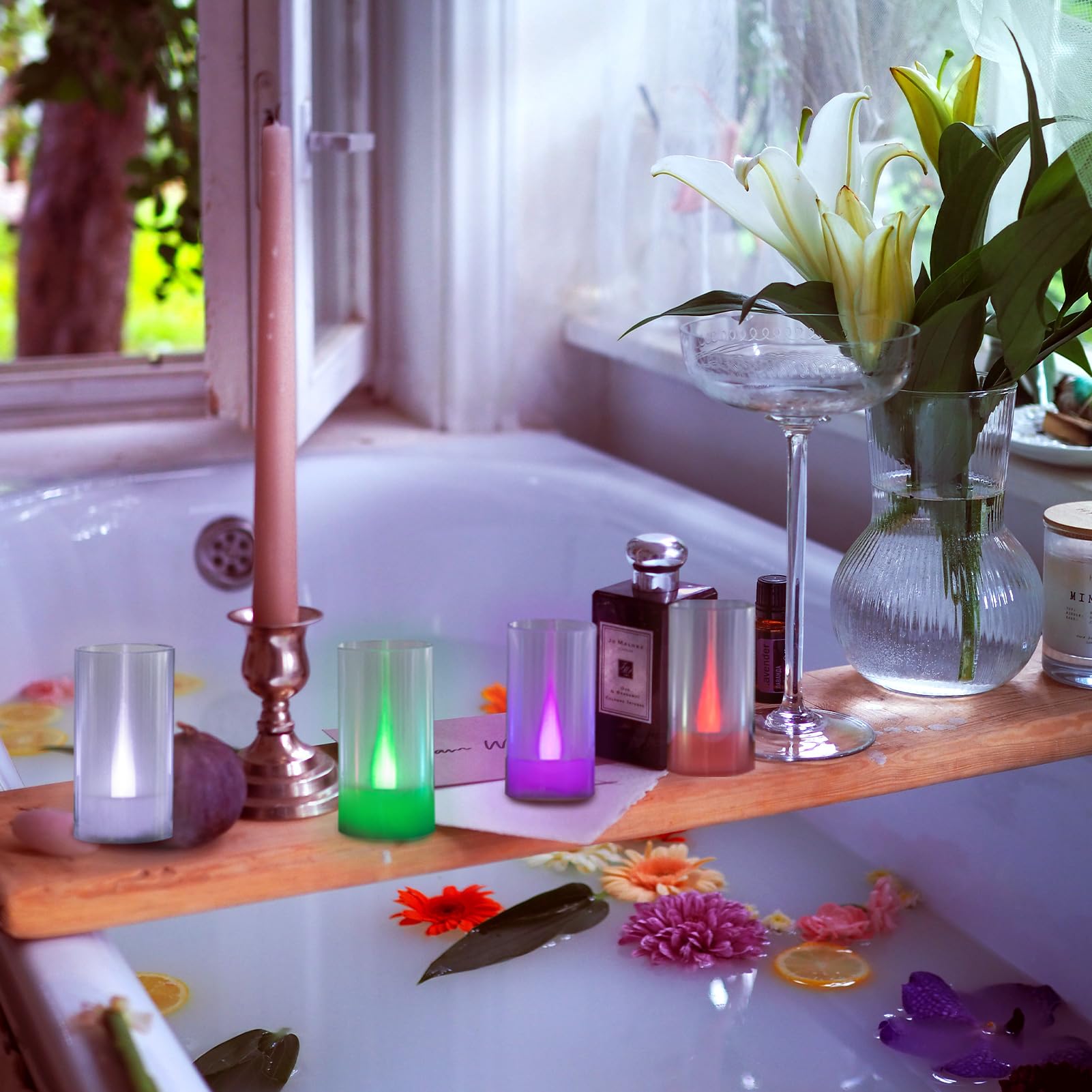 Lanker Flameless Candles, Battery Operated Led Pillar Candles, D1.5 X H3 Inch, Romantic 7 Color Changing Long Flame Effect, Set