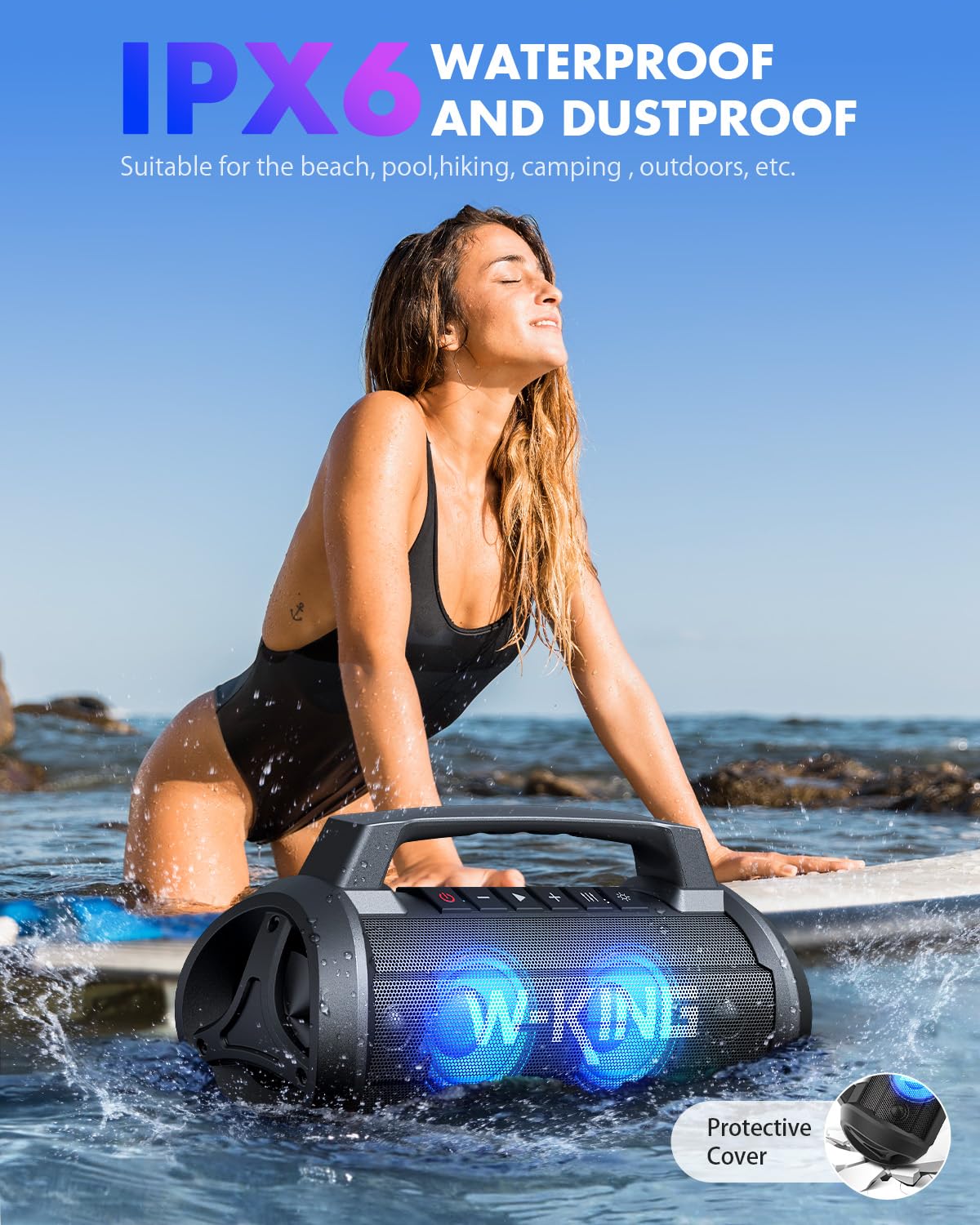 W King Bluetooth Speaker Wireless, 70W 90W Peak Outdoor Speakers Bluetooth Loud Party Speaker Large Portable Waterproof Bluetooth Speakers With Subwoofer/Deep Bass/Dsp/Stereo Pairing/Eq/42H/Power Bank