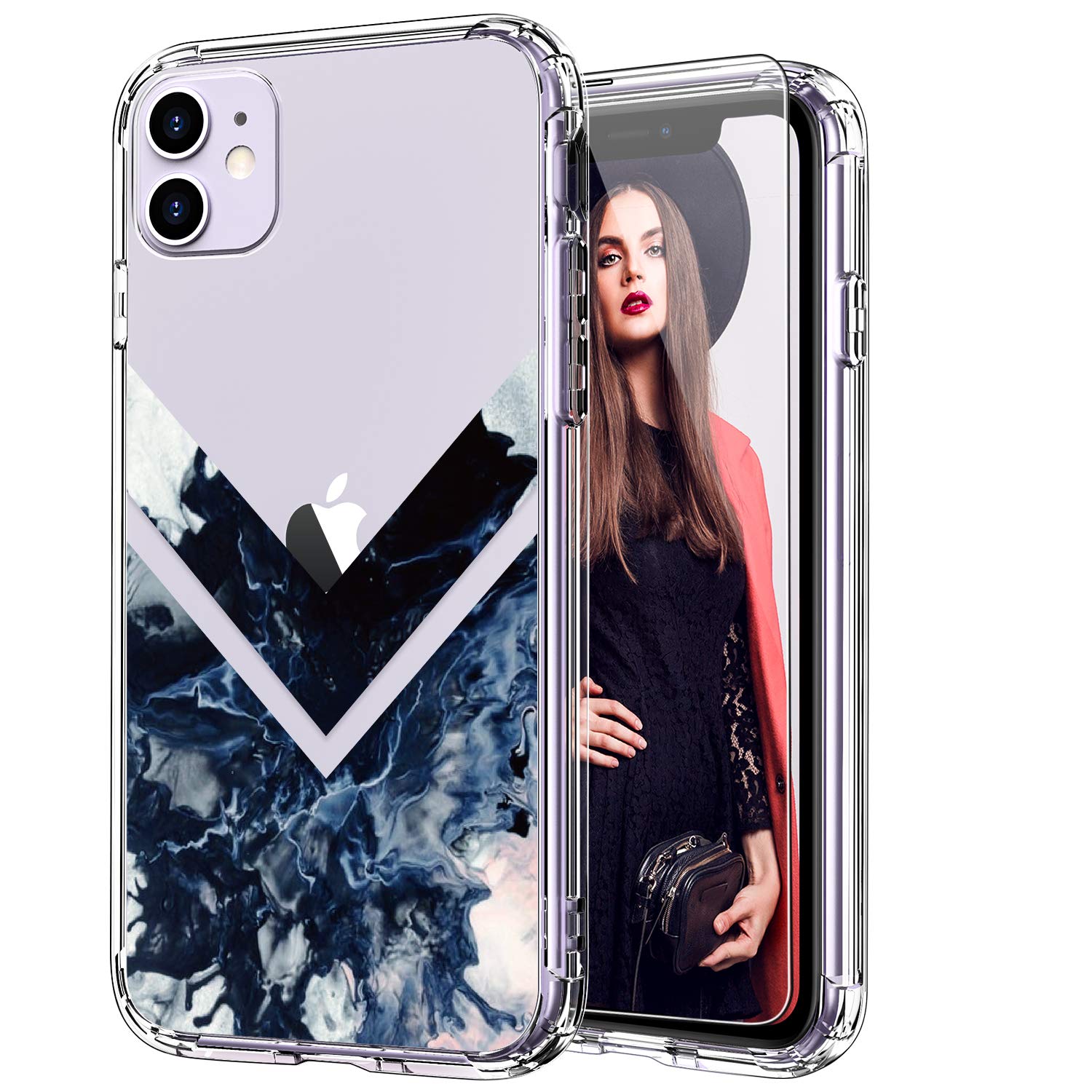 Icedio Iphone 11 Case With Screen Protector,Clear With Fashion Designs For Girls Women,Shockproof Slim Fit Tpu Cover Protective