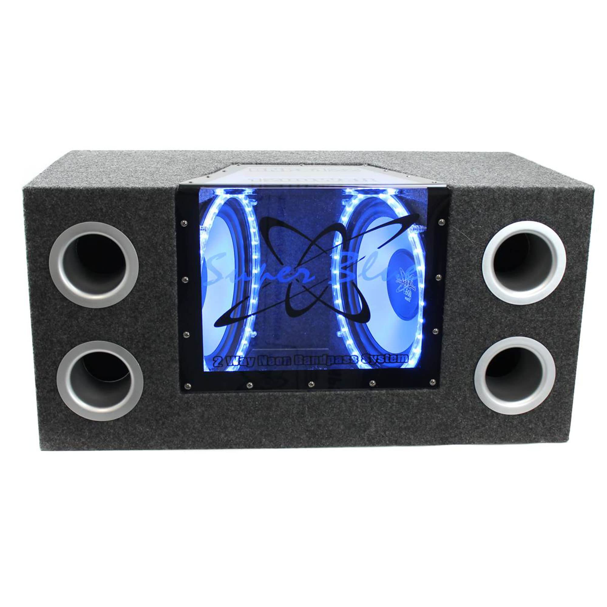 Pyramid 12'' 1200W Car Audio Subwoofer   2 Way Neon Bandpass Speaker System W/ Blue Lights, Dc 12V Input/4 Ohm/32Hz 1Khz Freq.Re
