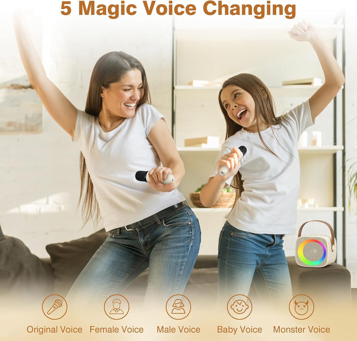 Mini Karaoke Machine For Kids Adults, Portable Bluetooth Karaoke Speaker With 2 Wireless Microphones For Girls Boys 3 11,12+ Yea