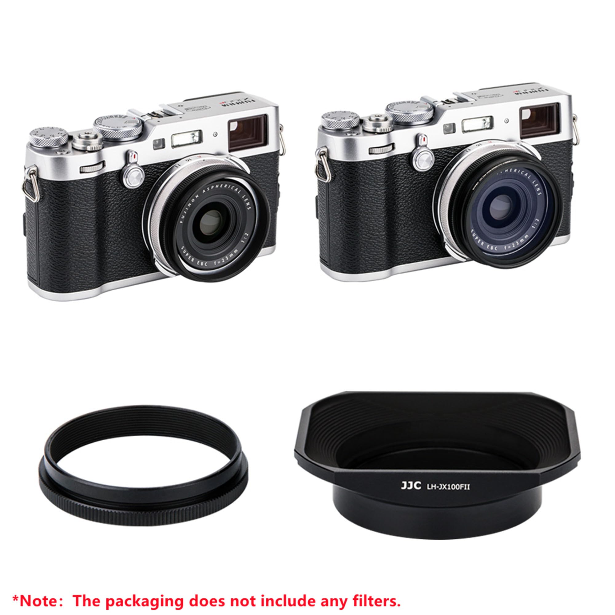 JJC Metal Square Lens Hood Kit with 49mm Filter Adapter & Cap for Fujifilm X100VI X100V X100F X100T X100S X100 X70 Cameras Black