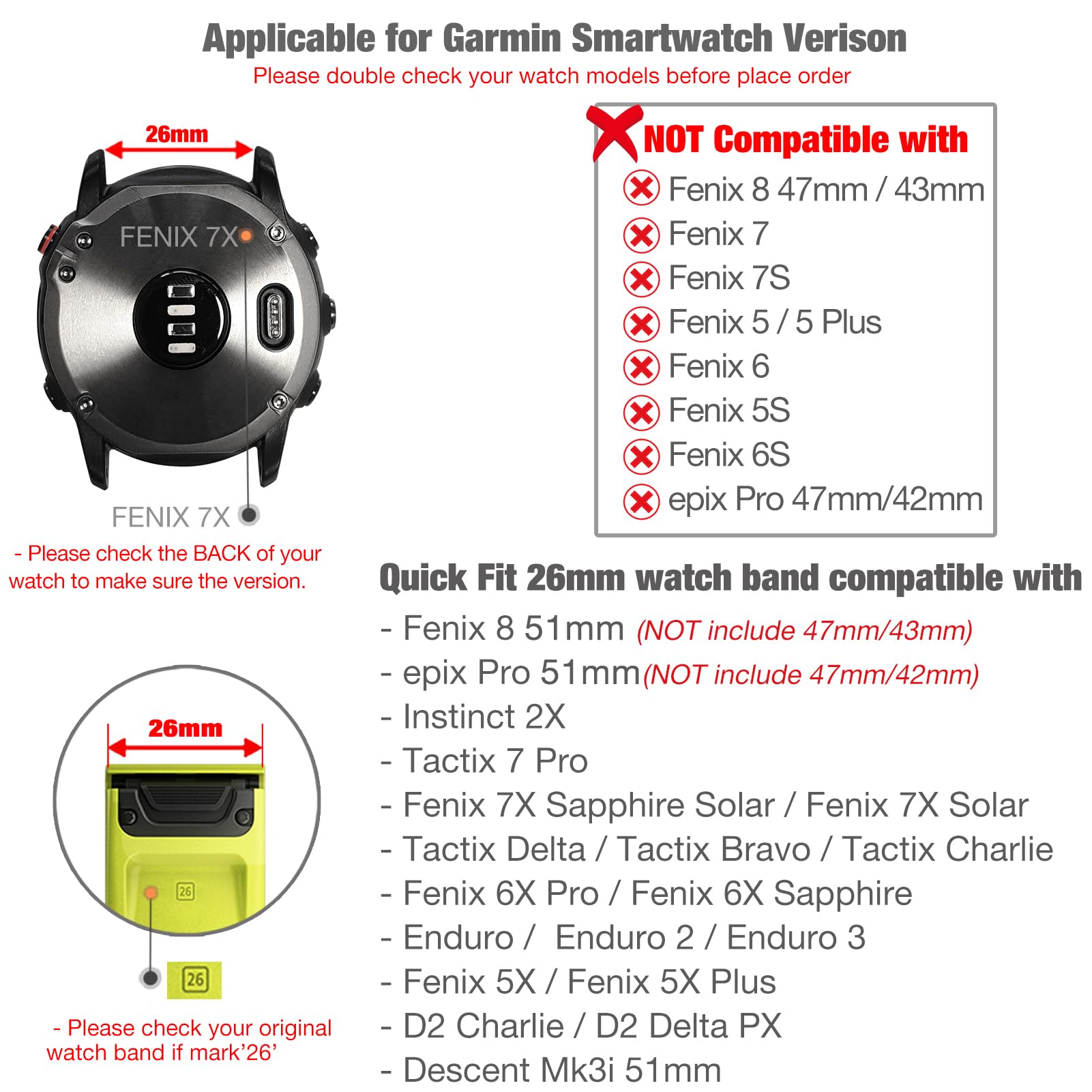 Abanen Hook And Loop Quick Dry Watch Band For Fenix 7X / 6X / 5X, 26Mm Woven Nylon Ultralight Sport Wristband Strap For Garmin F