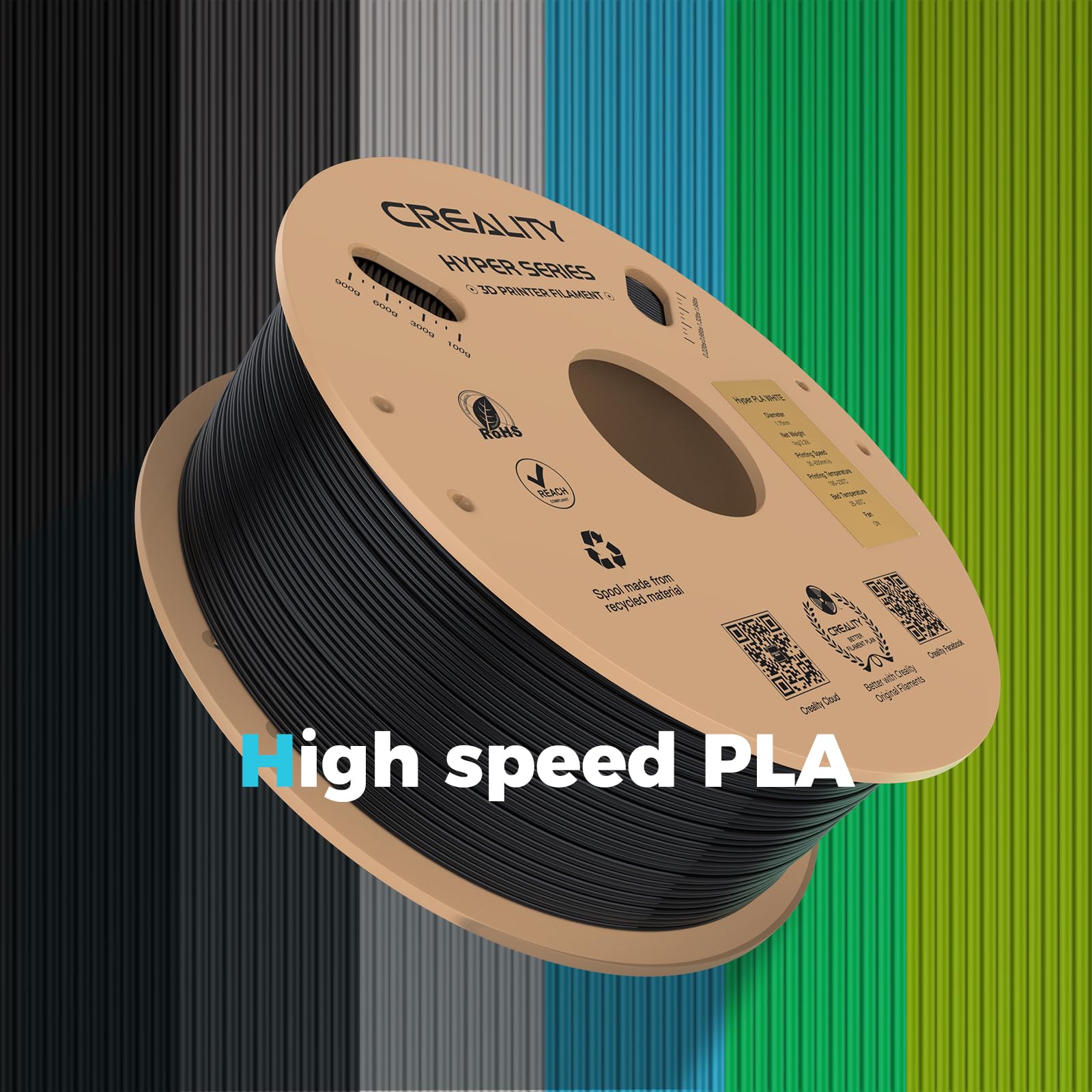 Creality Hyper Pla Filament 1.75Mm:30Mm/S - 600Mm/S Print Range, High Flow Speedy 3D Printer Dimensional Accuracy +/- 0.02 Mm, R