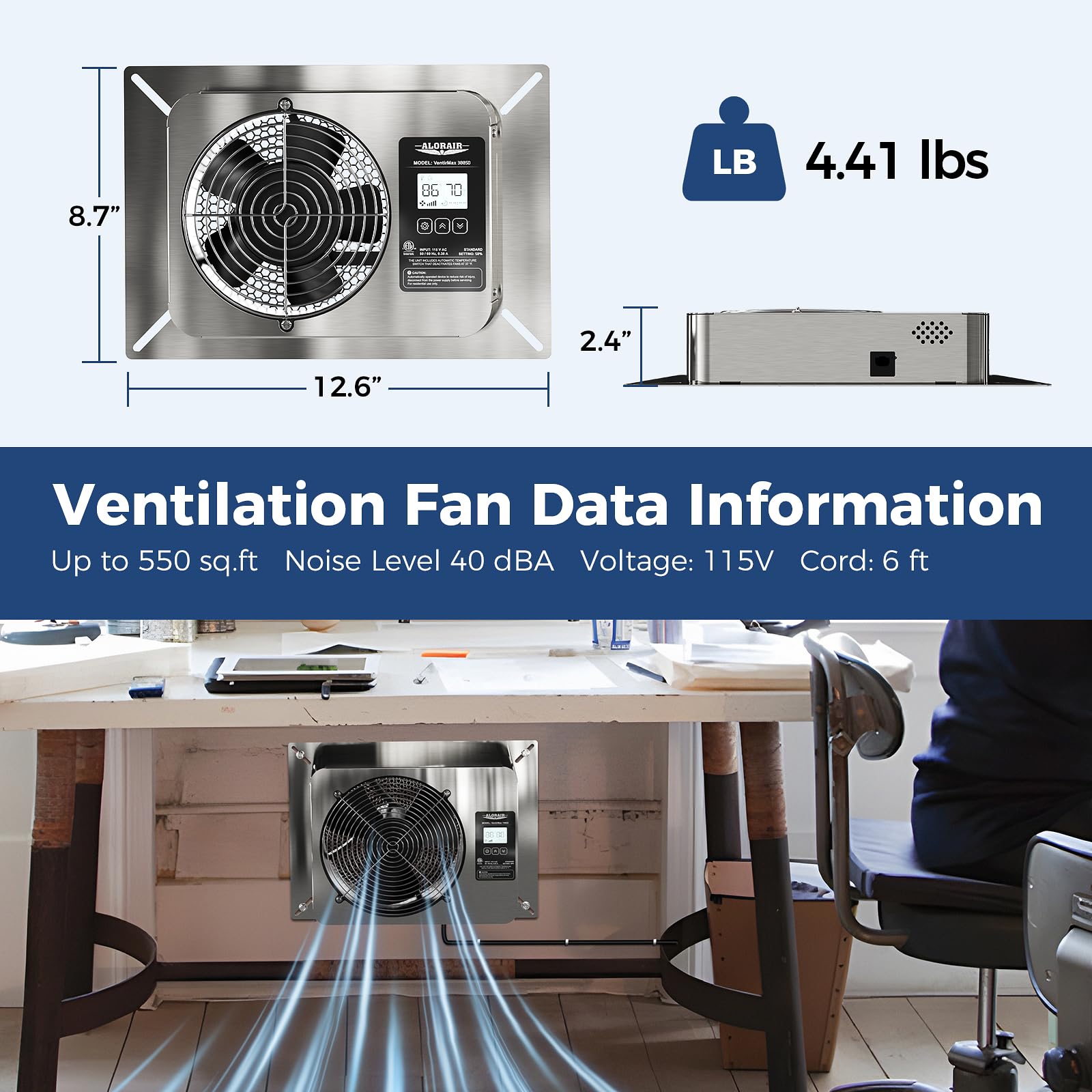 Alorair 300 Cfm Crawlspace Ventilator Fan With Humidistat, Stainless Steel Exhaust Vent Fans With Digital Display, Timing Cycle,