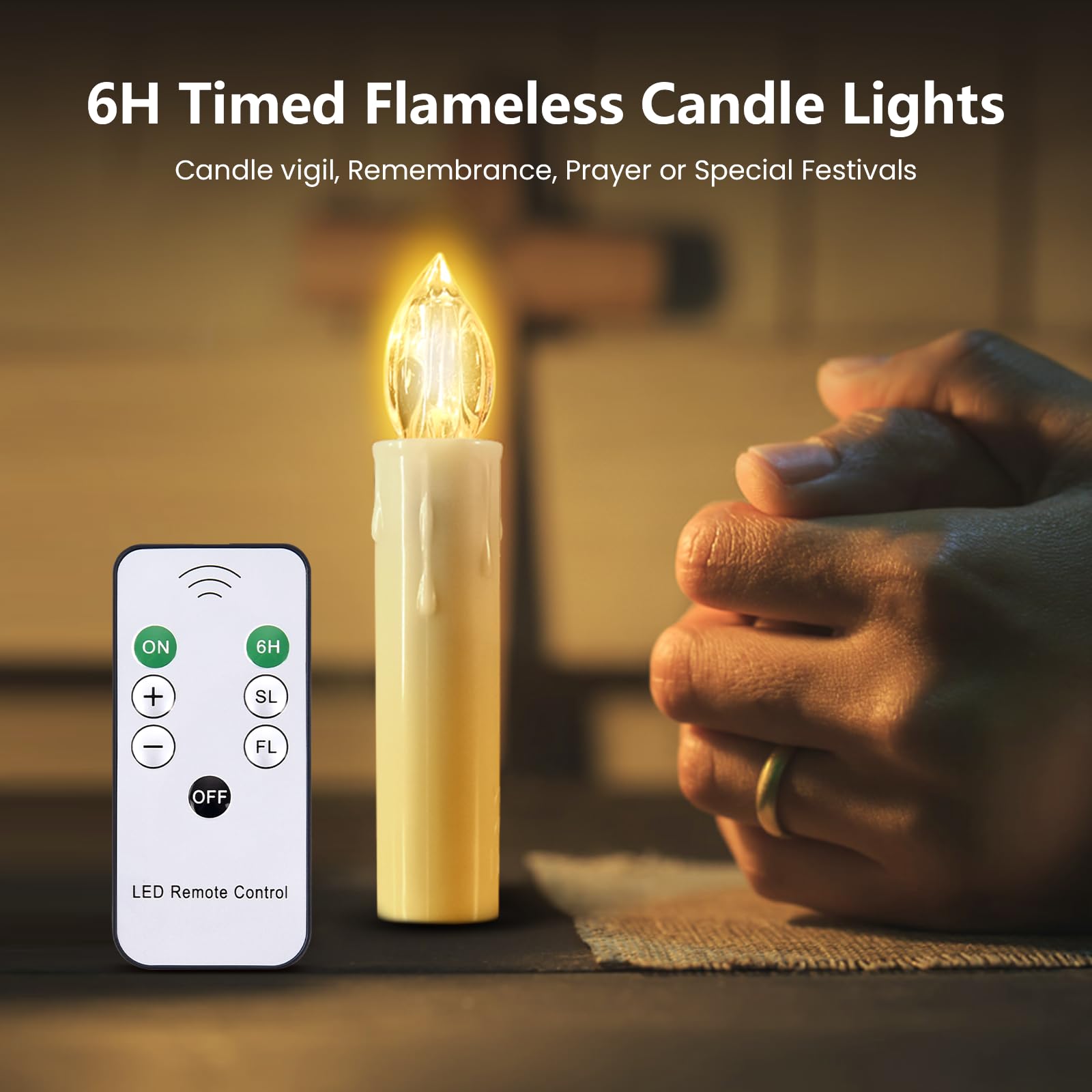 Josu Flameless Candles Christmas Decor, 12Pcs Led Flickering Lights Battery Operated With Remote Timer/Clips, Warm White Window