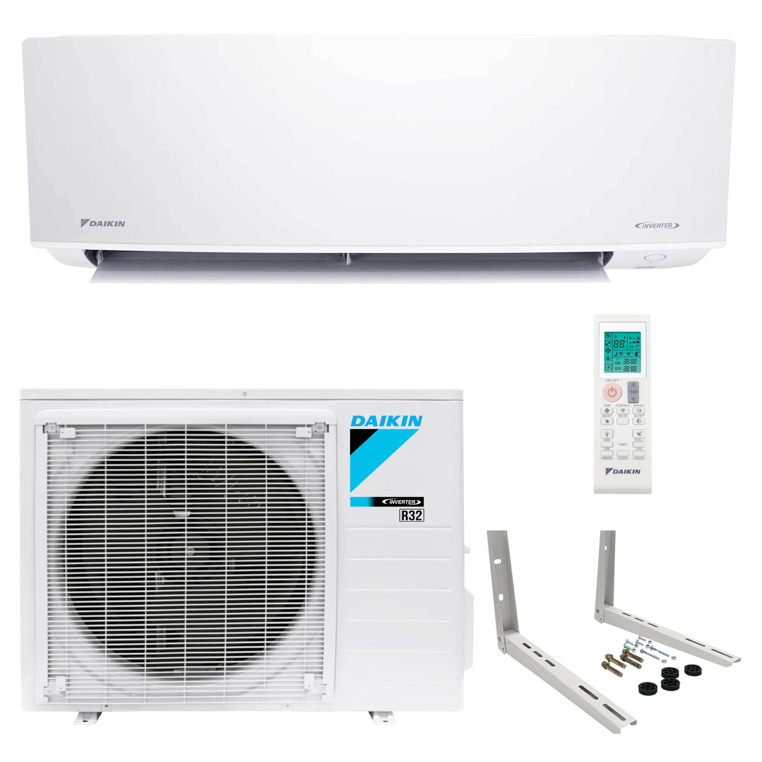 Daikin 9,000 BTU 18 SEER2 Entra R32 Series Ductless Mini Split Heat Pump System w/Wall Mounting Bracket (230V), White, RXC09+FTX