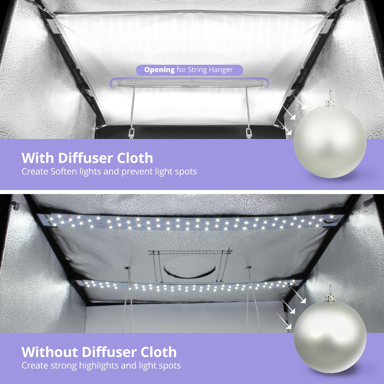 Limostudio 24 X 24 Inch (New Model) Led Light Box Photo Shooting Tents, 120 Led > 4000 Lumen, Cri > 95, Elastic Ceiling String C