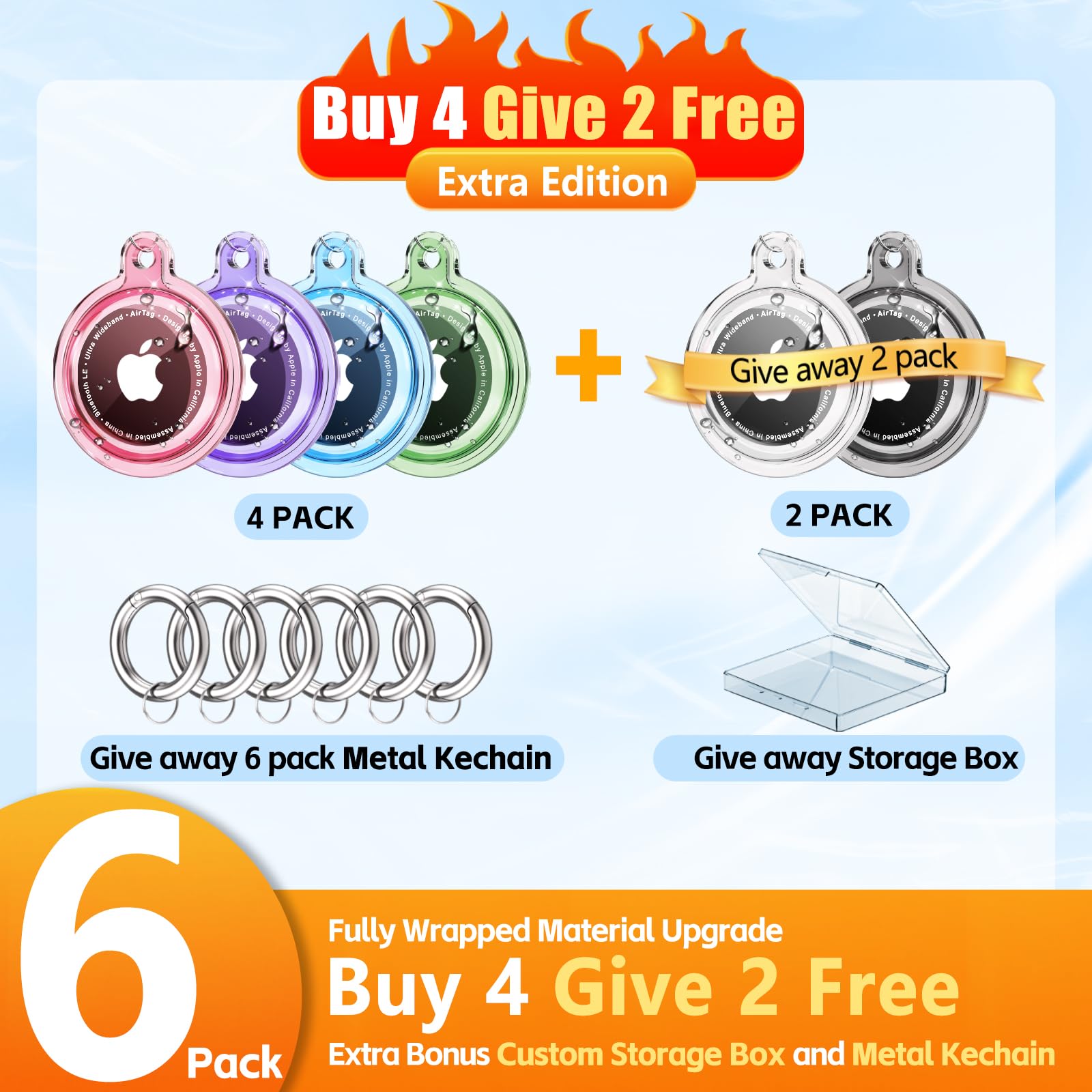 4 Pack Airtag Holder, Waterproof 4 Pack Apple Airtag Case With Airtag Keychain, Air Tag Holder Shockproof & Scratchproof For For