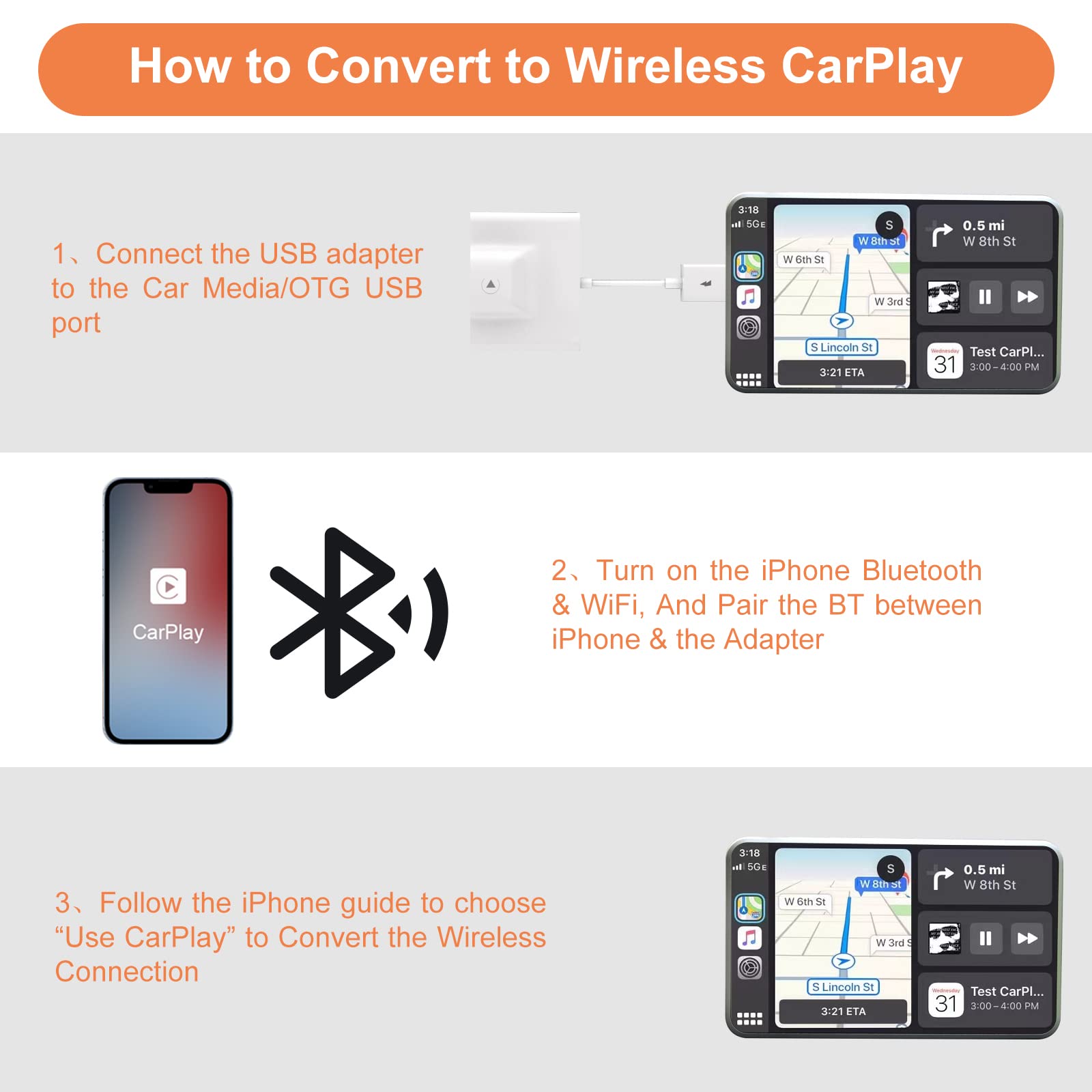 Autuvone Wireless Carplay Adapter For Apple Iphone Ios7+ Convert Wired To Wireless Carplay Dongle, Wireless Car Play, Fit For Ca