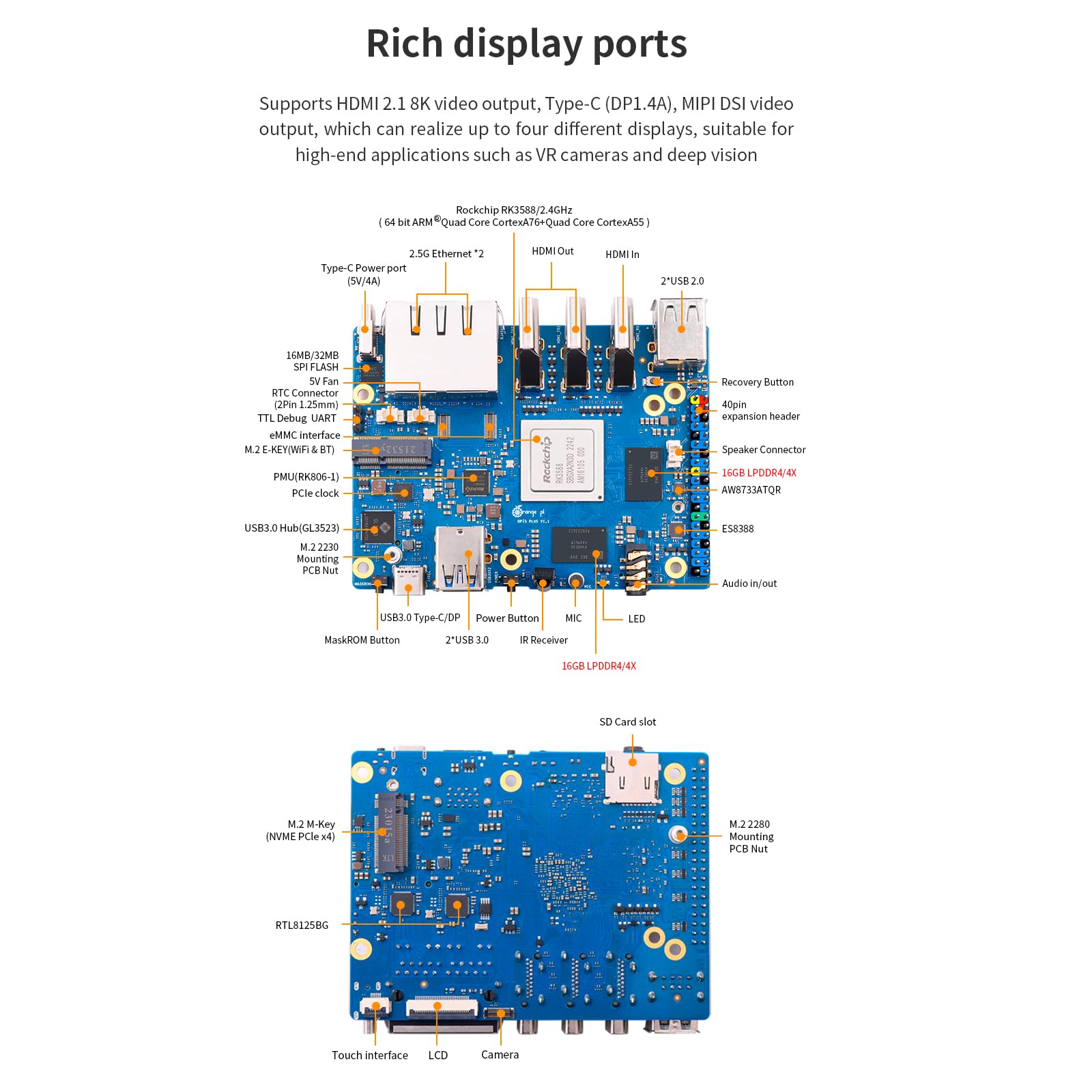 Generic Orange Pi 5 Plus 32Gb Lpddr4X Rk3588 8 Core 64 Bit Single Board Computer, 2.4Ghz Frequency Open Source Development Board