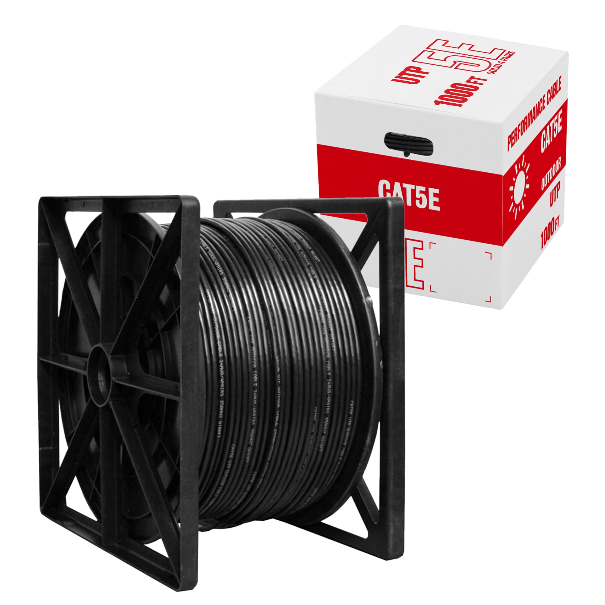 1000Ft Cat5E Outdoor Direct Burial Ethernet Cable,Cat 5E Heavy Duty Internet Cable,350Mhz,24Awg Solid Coppe,Uv Resistant, Cmx,Un