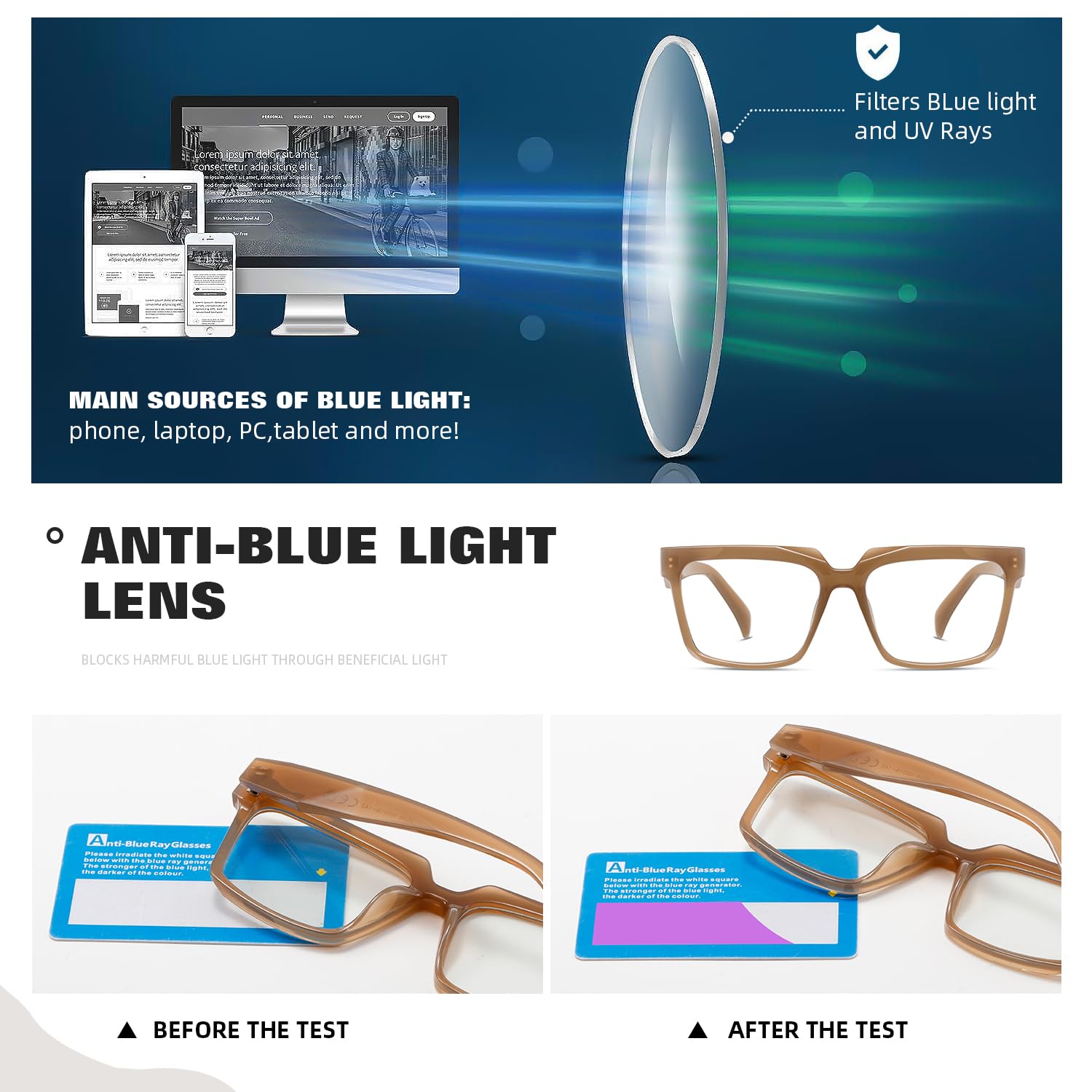 Tianyesy Blue Light Glasses For Women Men   Ideal For Work/Gaming/Tv   Anti Eyestrain Uv Protection,Blocking Screen Glare (Camel