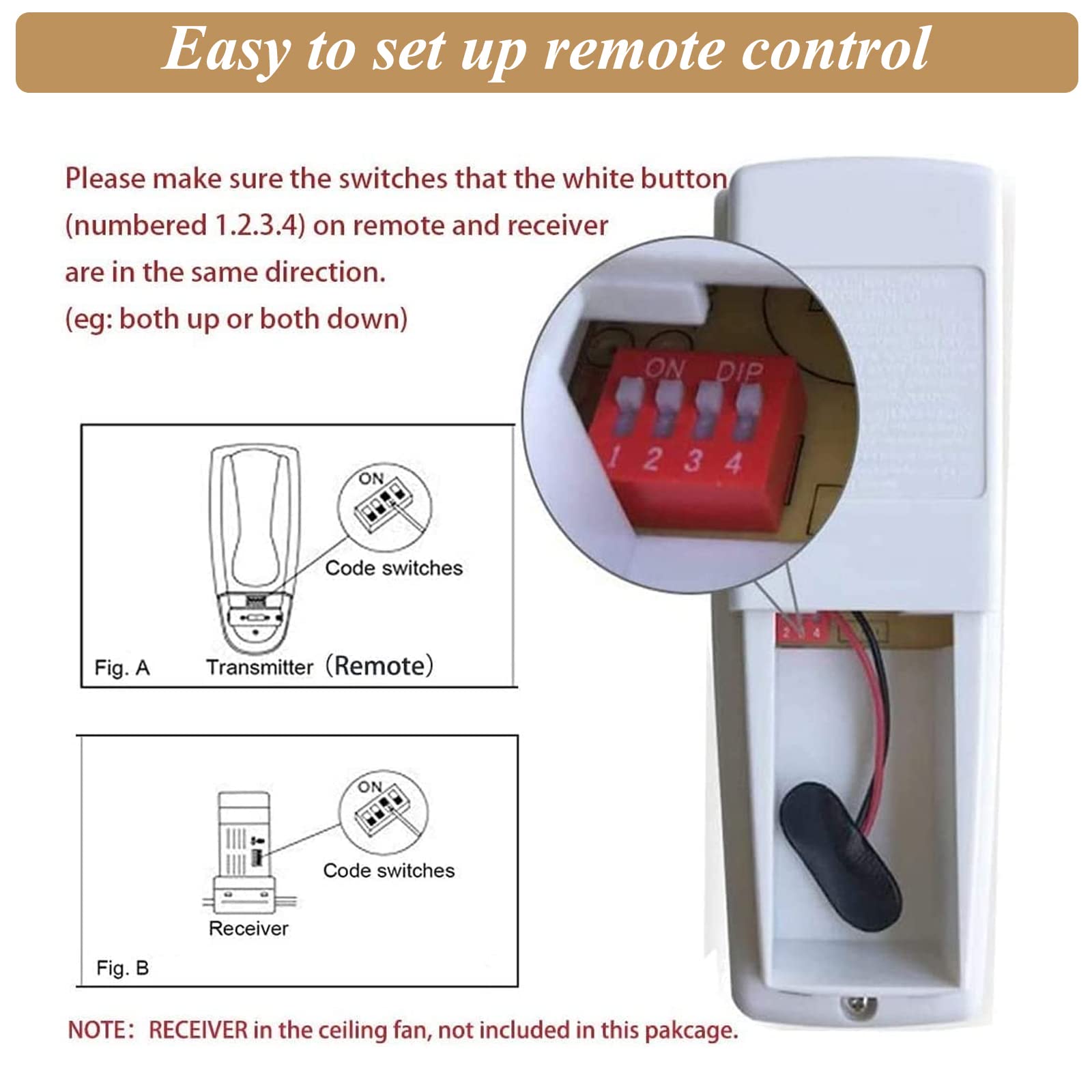 Ceiling Fan Remote Control With Reverse, Remote Control With Dimmer Replacement For Hampton Bay, Hunter, Compatible Uc7078T Chq8