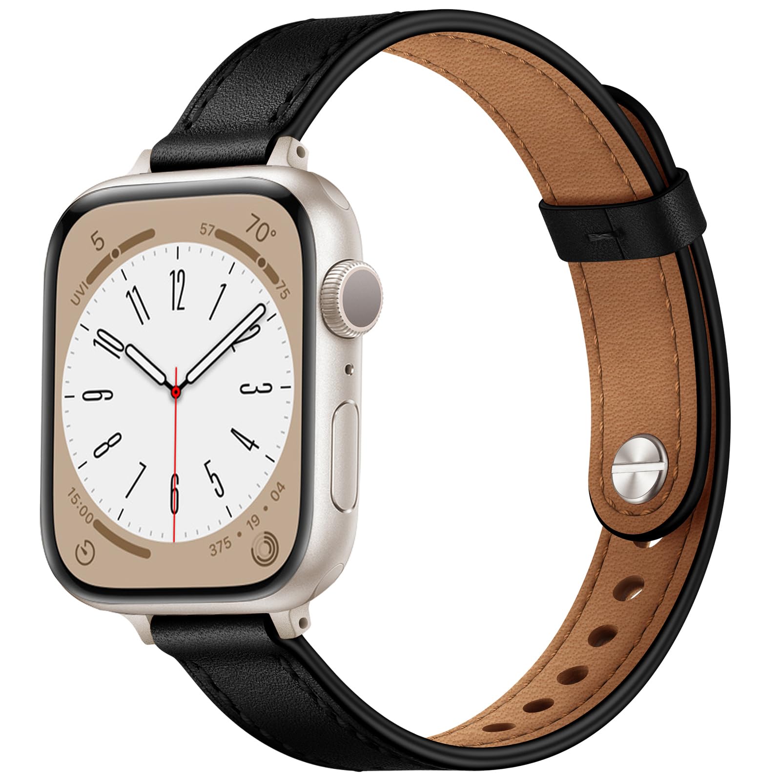 Ouheng Slim Band Compatible With Apple Watch Band 46Mm/49Mm/45Mm/44Mm/42Mm Series 3/2/1, Women Genuine Leather Band Thin Strap F