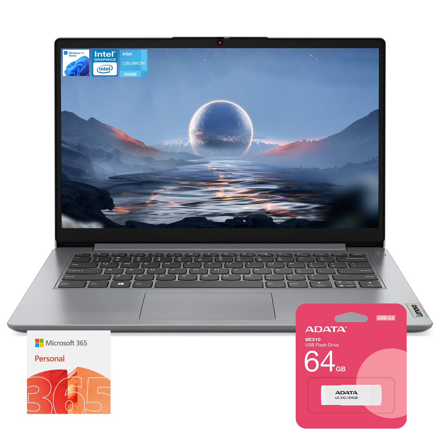 Lenovo IdeaPad 1 Daily/Student 14 HD Laptop, 12GB RAM, 704GB Storage(128GB eMMC + 512GB PCIe + 64GB USB), 1 Yr Office 365, Intel