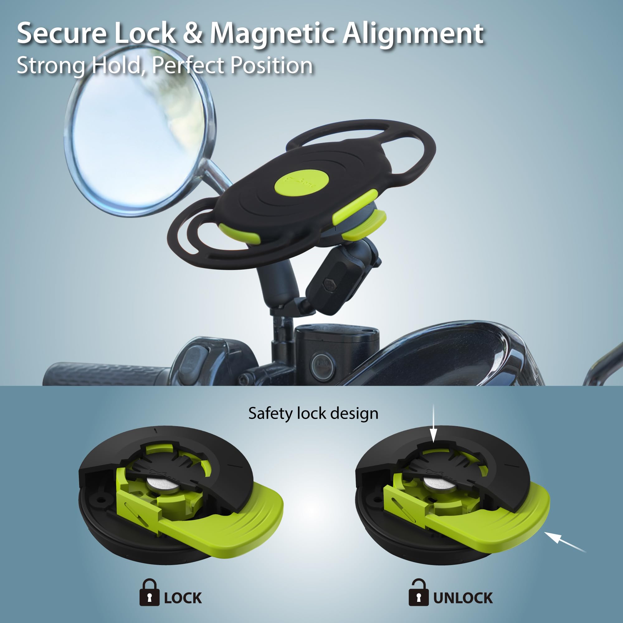 Bone Moto Tie Connect Kit 3 - Mirror Stem, Magnetic Motorcycle Phone Mount, Detachable & 360 Rotatable, Heavy Duty & Shock-Absor