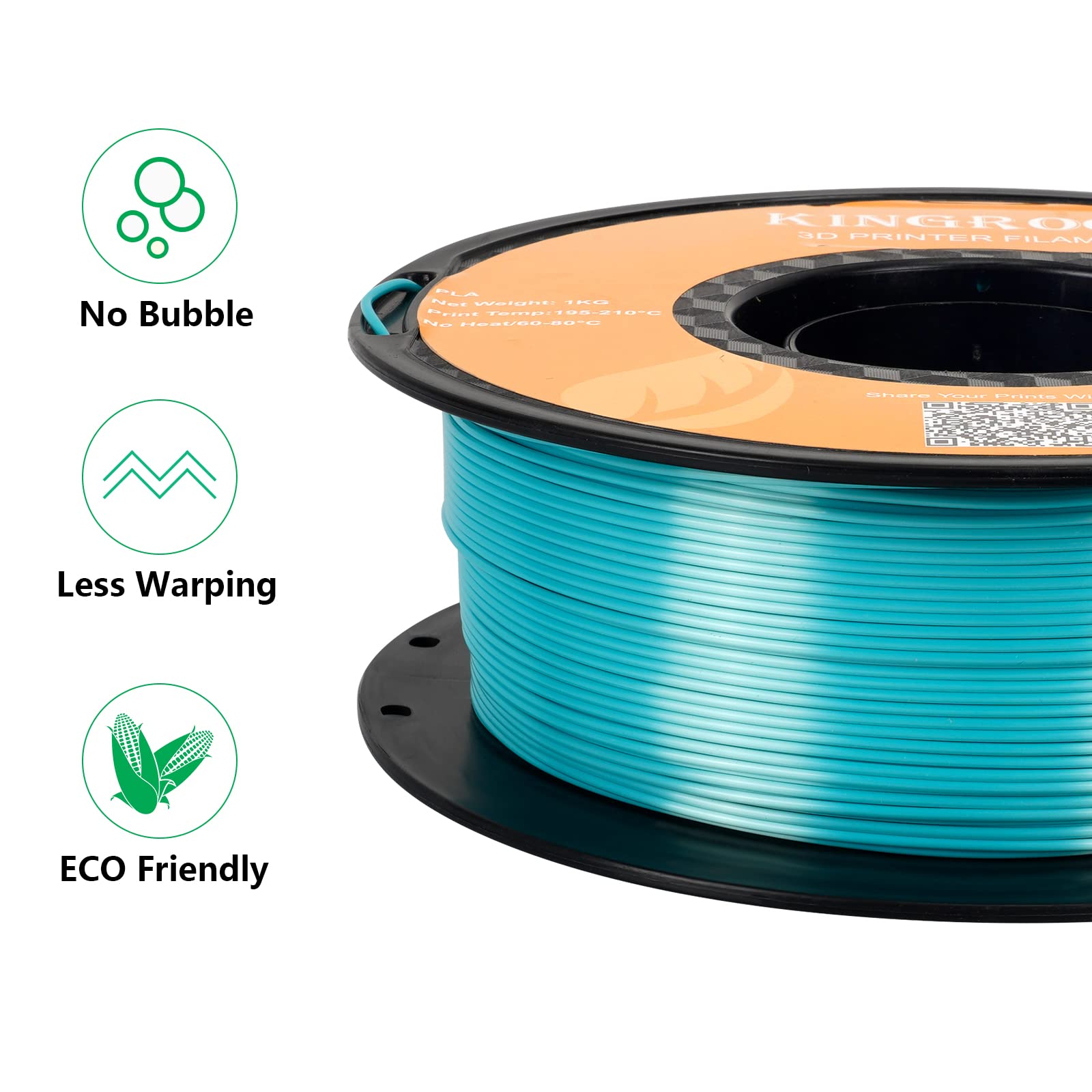 Silk Pla 3D Printer Filament, Dimensional Accuracy +/  0.03 Mm, 1 Kg Spool(2.2Lbs), Pla Shiny Filament 1.75 Mm (Green)