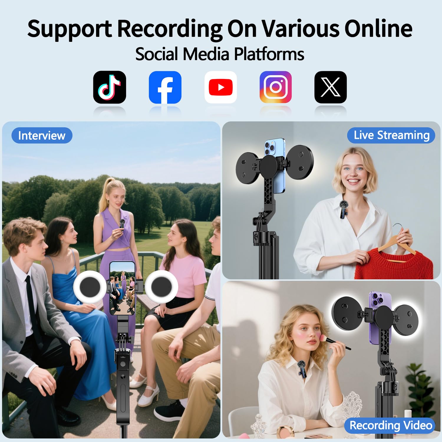 Yayusi Vlogging Kit For Iphone/Android, 70.9 Magnetic Auto Face Tracking Tripod For Iphone With Light, Microphone/Remote Control