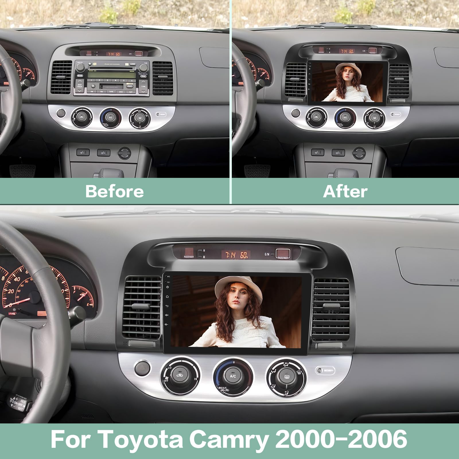 [2G+64G] Android 13 Car Radio For Toyota Camry 2000 2001 2002 2003 2004 2005 2006, 9 Inch Touch Screen Stereo, Carplay/Android A