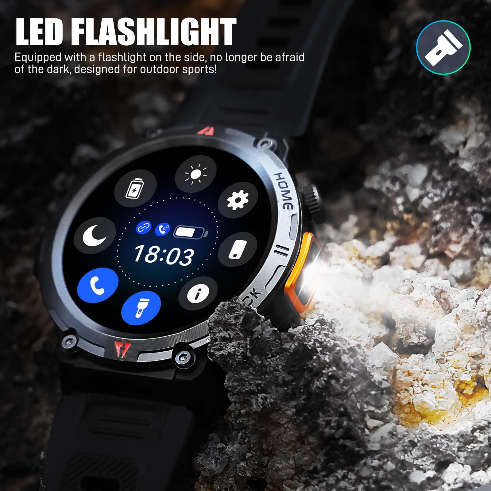 Military Smart Watch For Men With Led Flashlight 3Atm Waterproof Tactical Smart Watch With 100+ Sport Modes 1.45    Fitness Trac