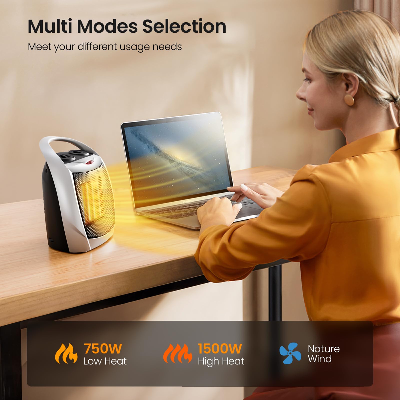 Kismile Small Electric Space Heater Ceramic Space Heater,Portable Heater Fan For Office With Adjustable Thermostat And Overheat