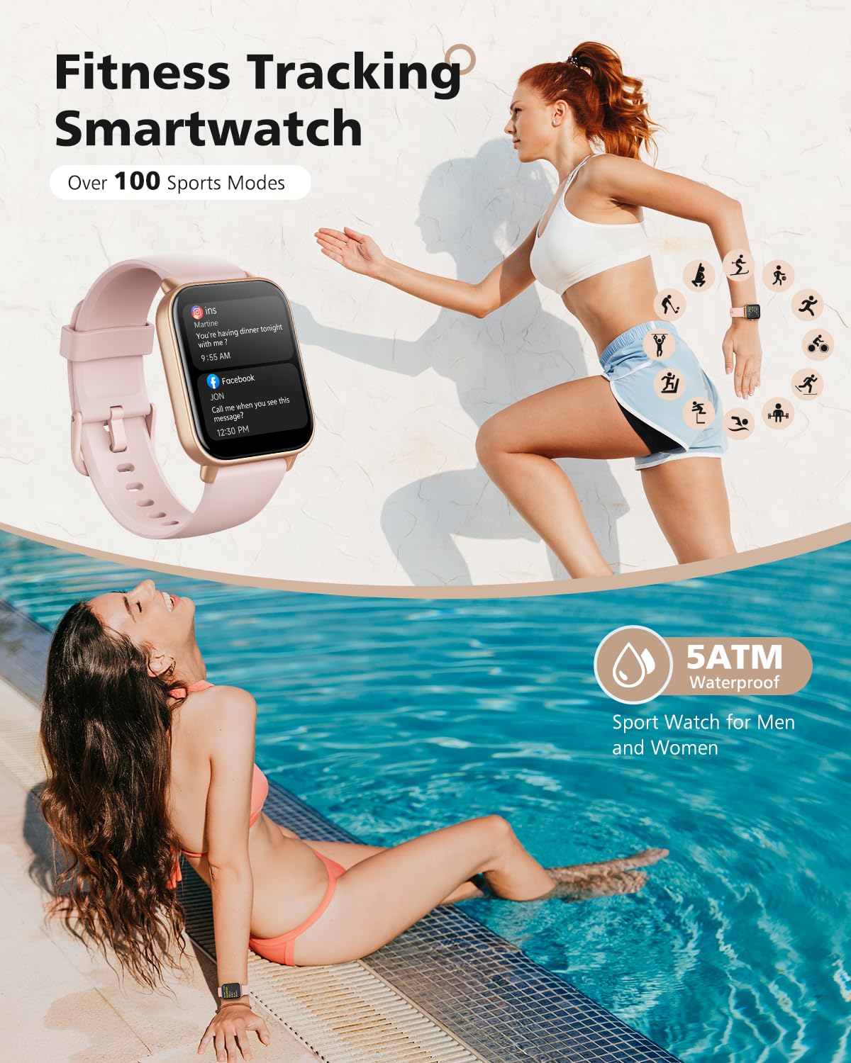 Smart Watch For Women, Android & Iphone Compatible, Fitness Watch Bluetooth Call & Receive Text, 1.8'' Smartwatch With Alexa/Hea